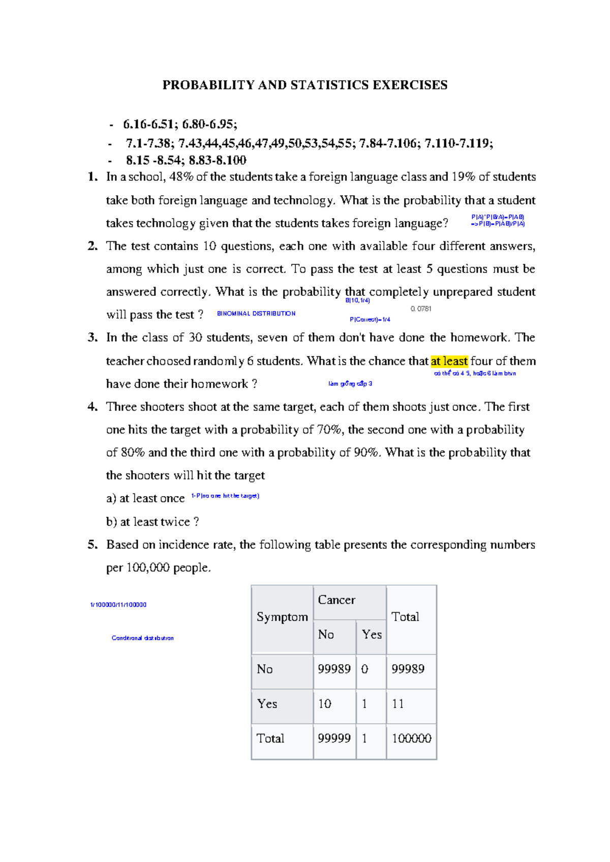 Probability & Statistics Exercises 250330: Binomial Distribution & More ...