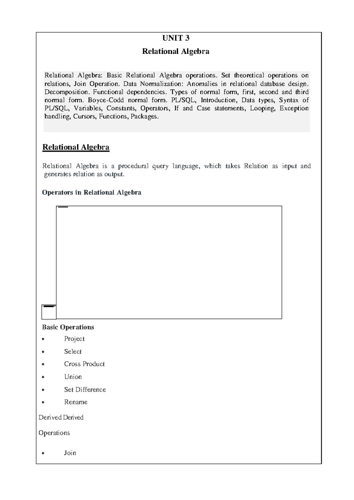 BCA Unit 3 - Relational Algebra: Operations and Normalization - Studocu