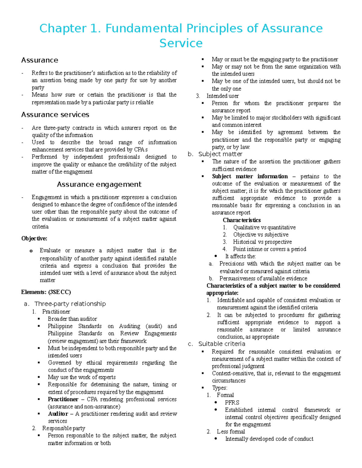 Reviewer - Chapter 1 - Chapter 1. Fundamental Principles of Assurance ...
