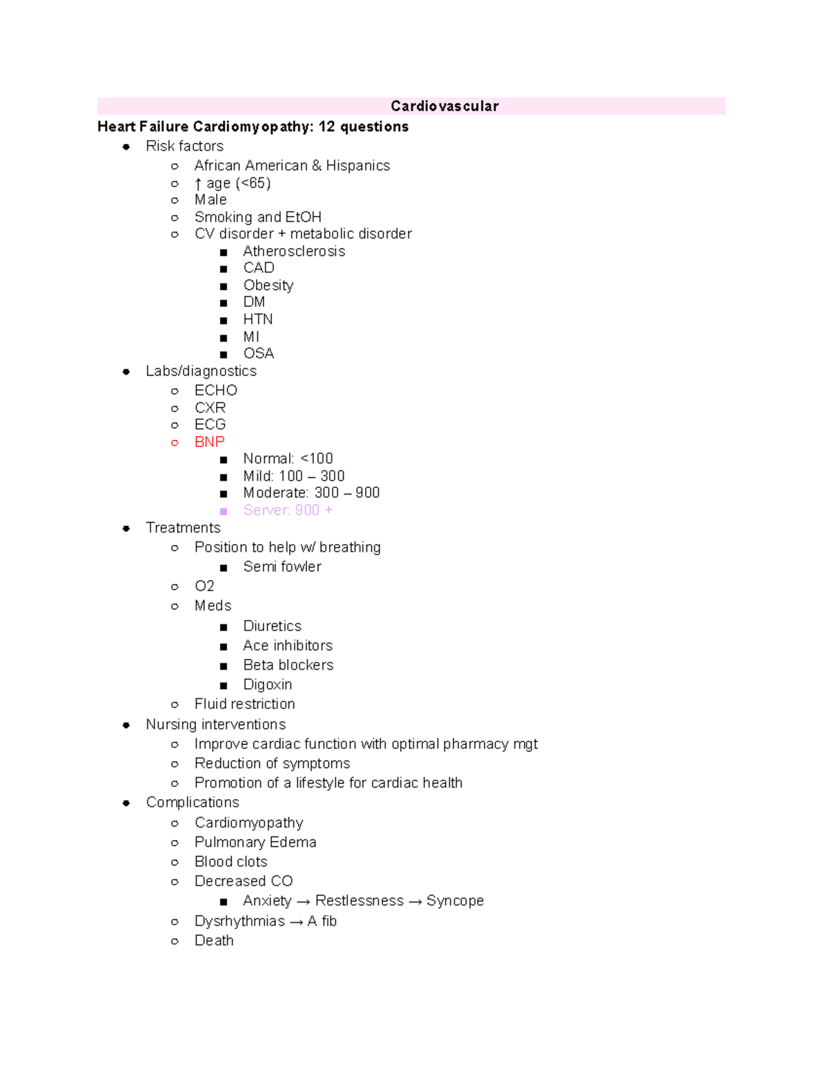 MSG Final Exam Notes: Cardiovascular Concepts & Heart Failure - Studocu