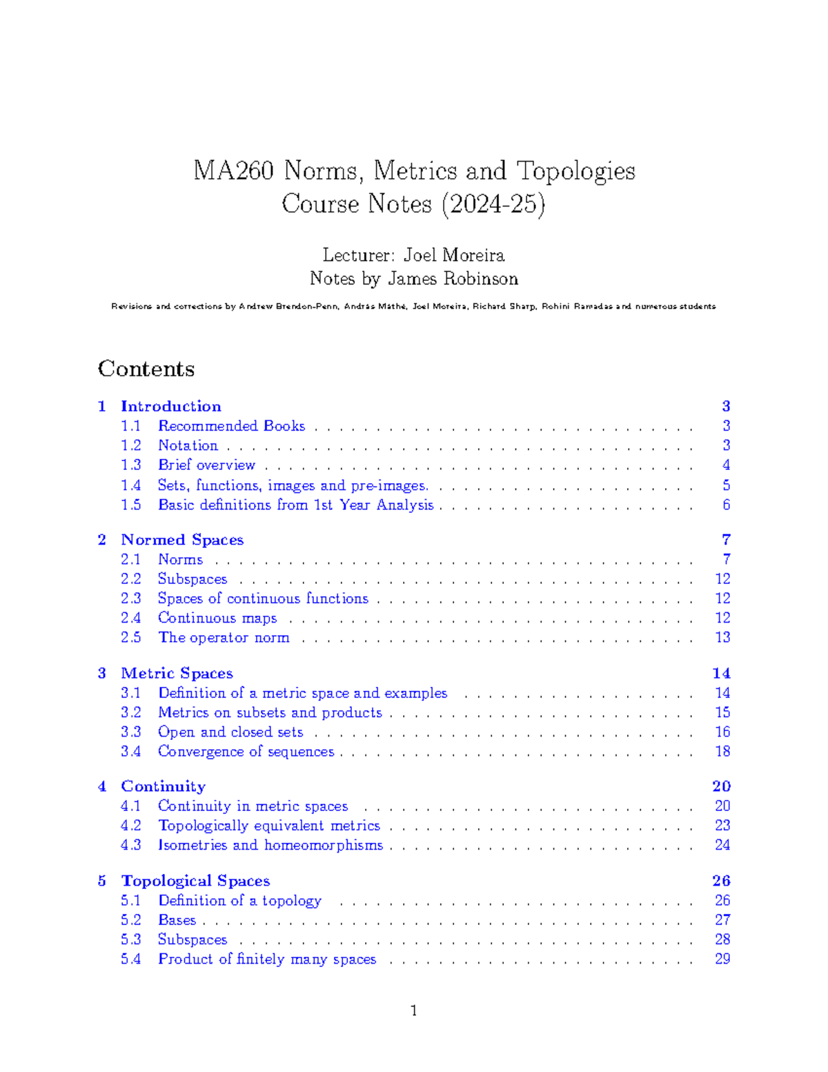 MA260 Course Notes: Norms, Metrics, and Topologies (2024-25) - Studocu