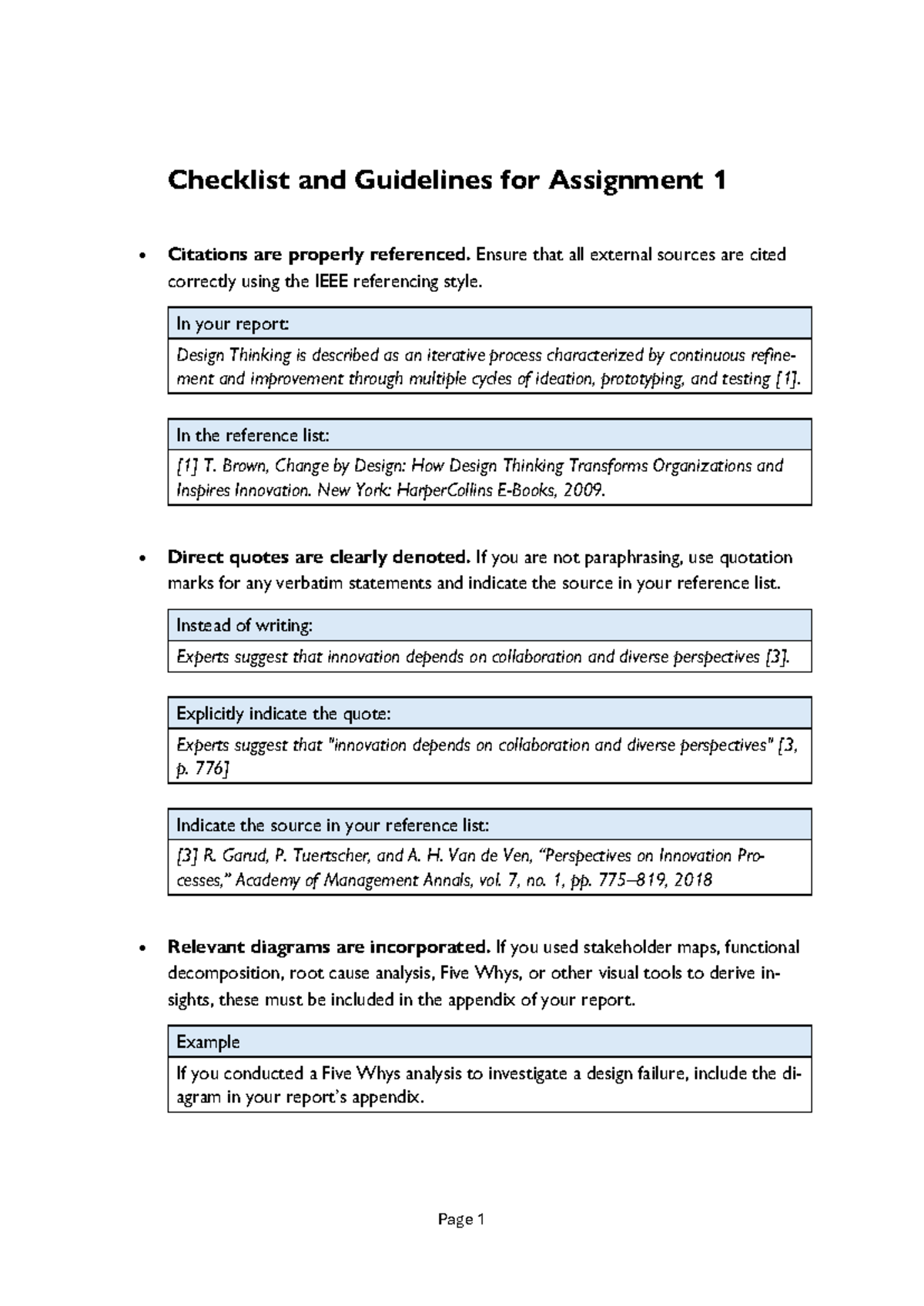 Assignment 1 - Checklist - Page 1 Checklist and Guidelines for ...
