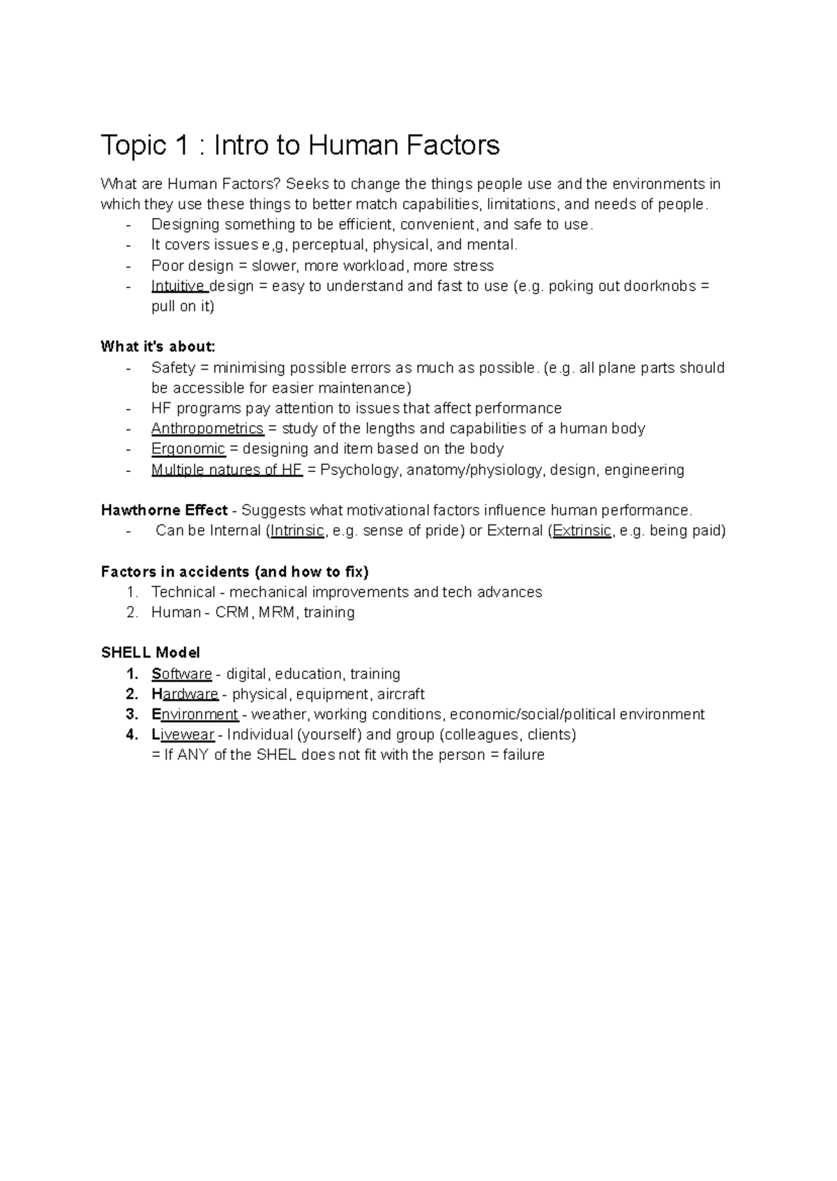 AVIA1401 Final Exam Notes: Human Factors & Design Principles - Studocu