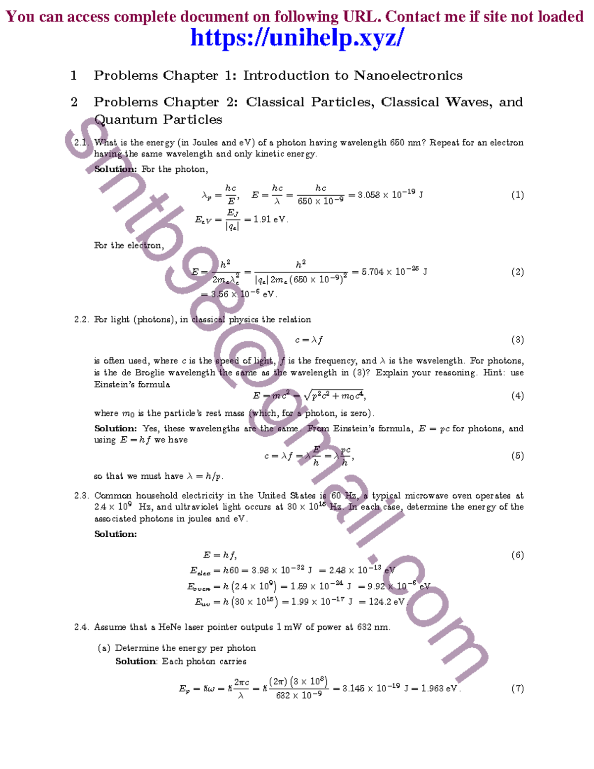 Expert Solutions for Fundamentals of Nanoelectronics: Problems ...