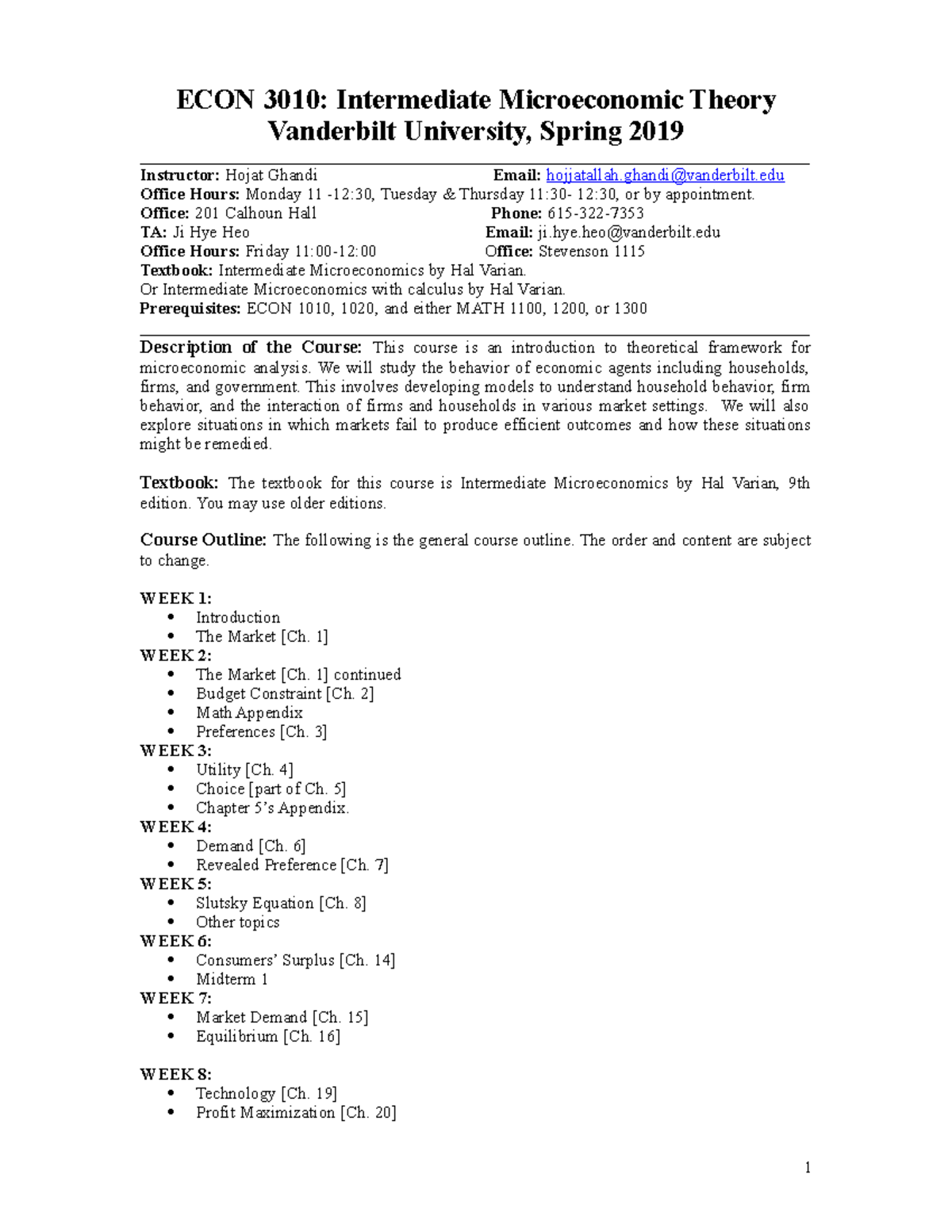 Econ 3010: Intermediate Microeconomic Theory Syllabus - Spring 2019 ...