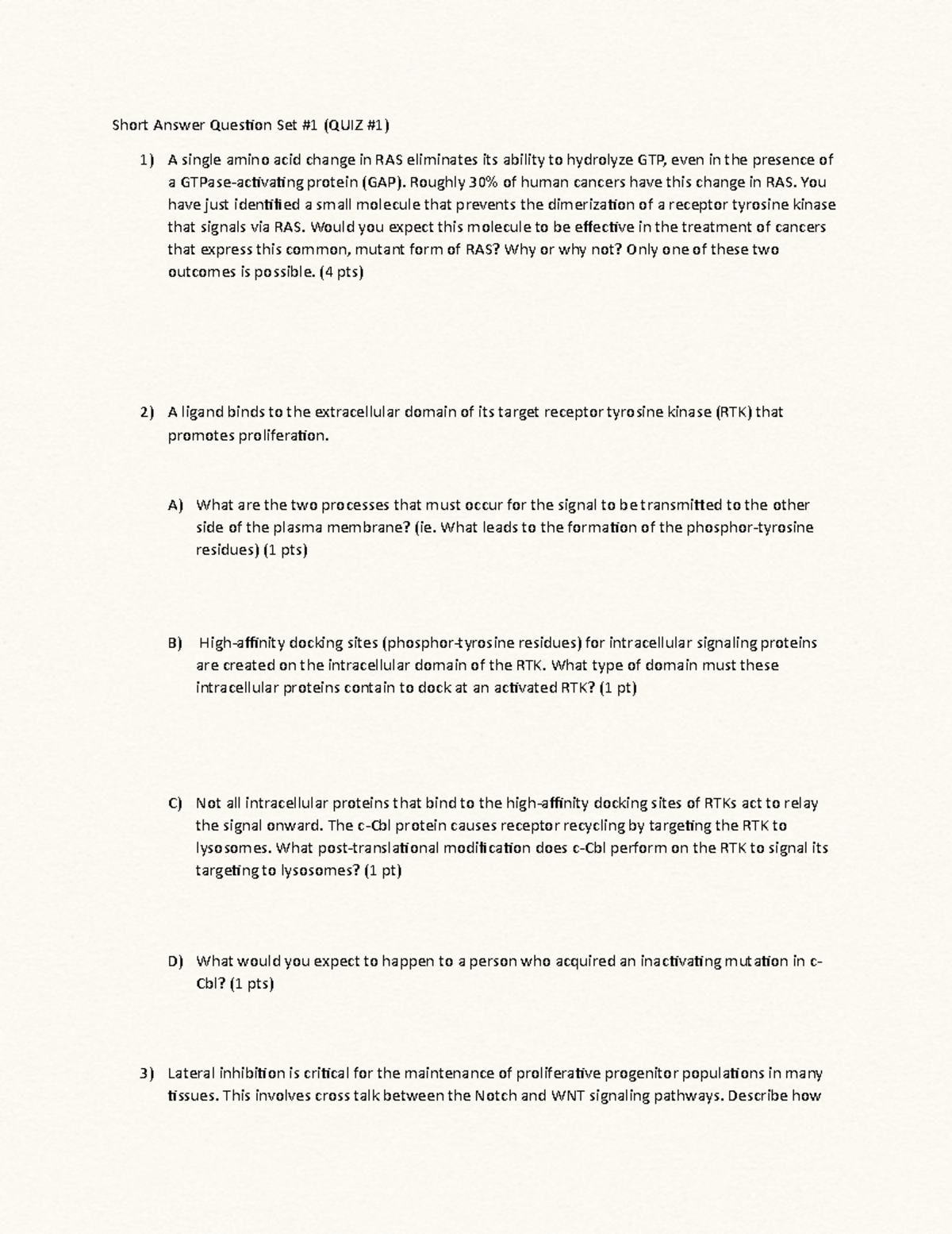 SA Quiz #1 2025: Short Answer Questions on RAS and RTK Signaling - Studocu