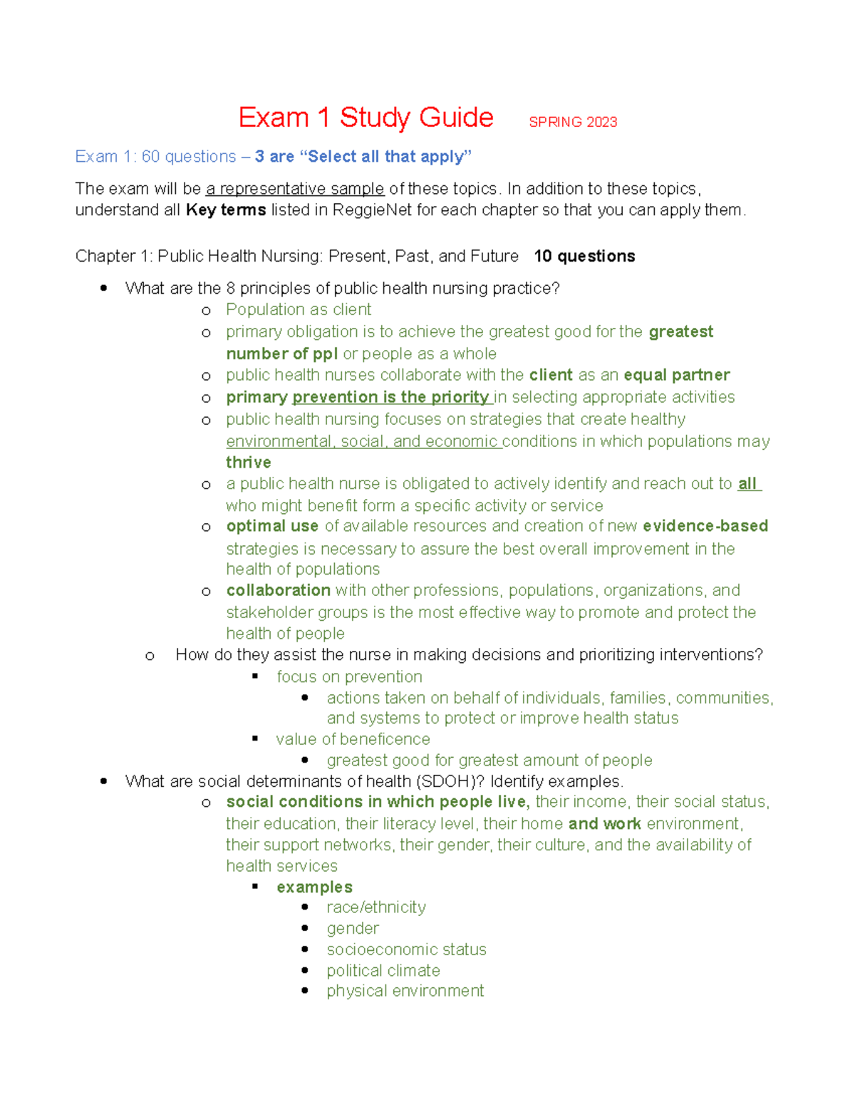 NUR 312 Final Exam Study Guide - Key Topics and Health Insights - Studocu