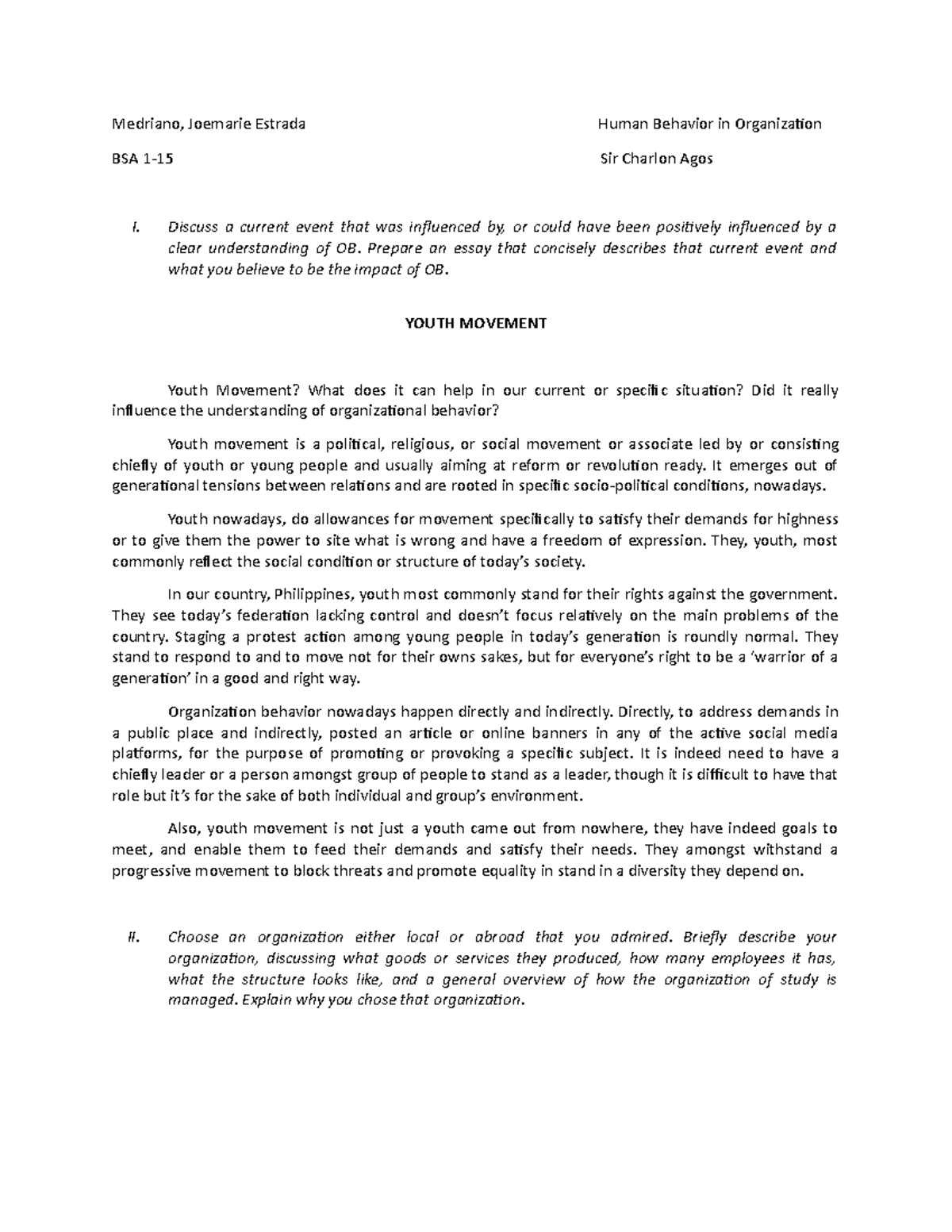 HBO Activity 1-3 1ST YEAR COLLEGE - Medriano, Joemarie Estrada Human ...