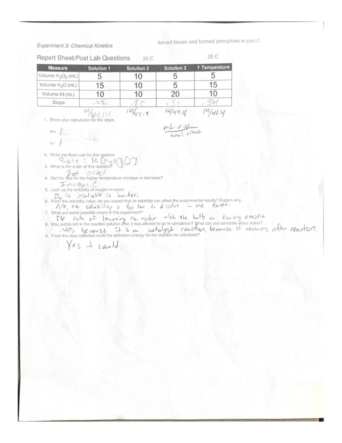 Chemical Kinetics Lab Report - Experiment 3: Chemical Kinetics Report ...
