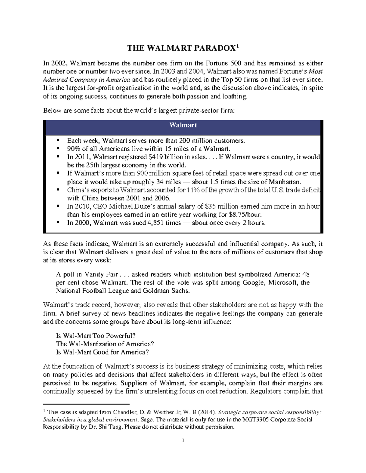MGT3305 Case Study: The Walmart Paradox and Its Stakeholders - Studocu