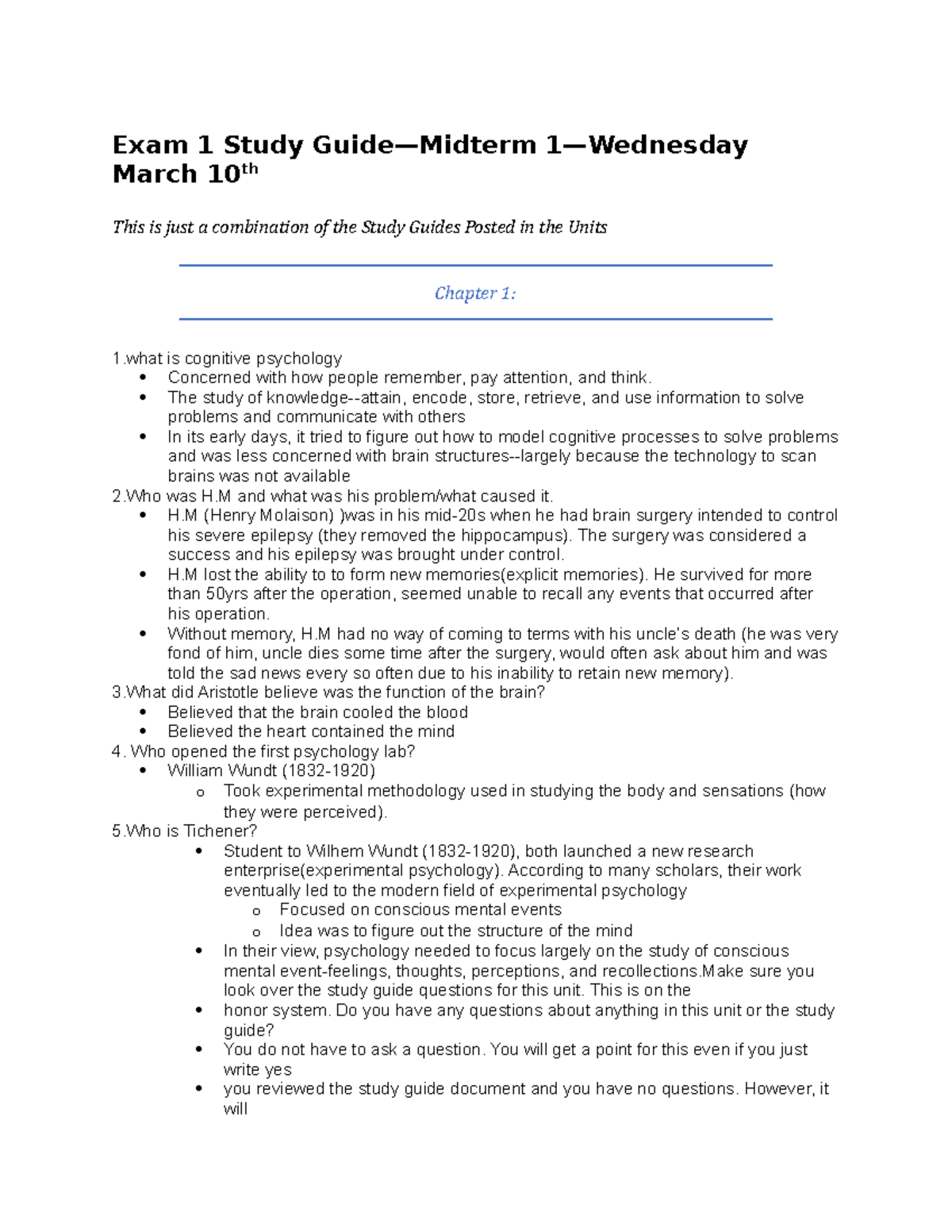 Exam 1 Study Guide - Chapters 1-5 summaries - Exam 1 Study Guide ...