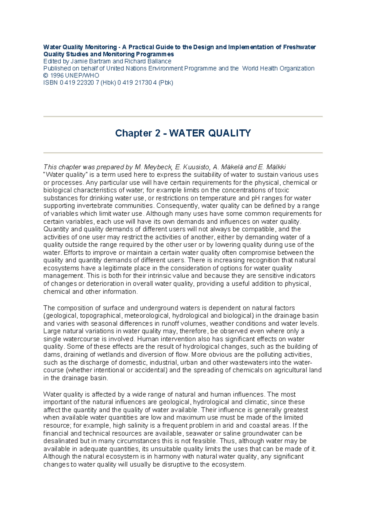 Water Quality - Lecture Notes 3: Understanding Aquatic Ecosystems - Studocu