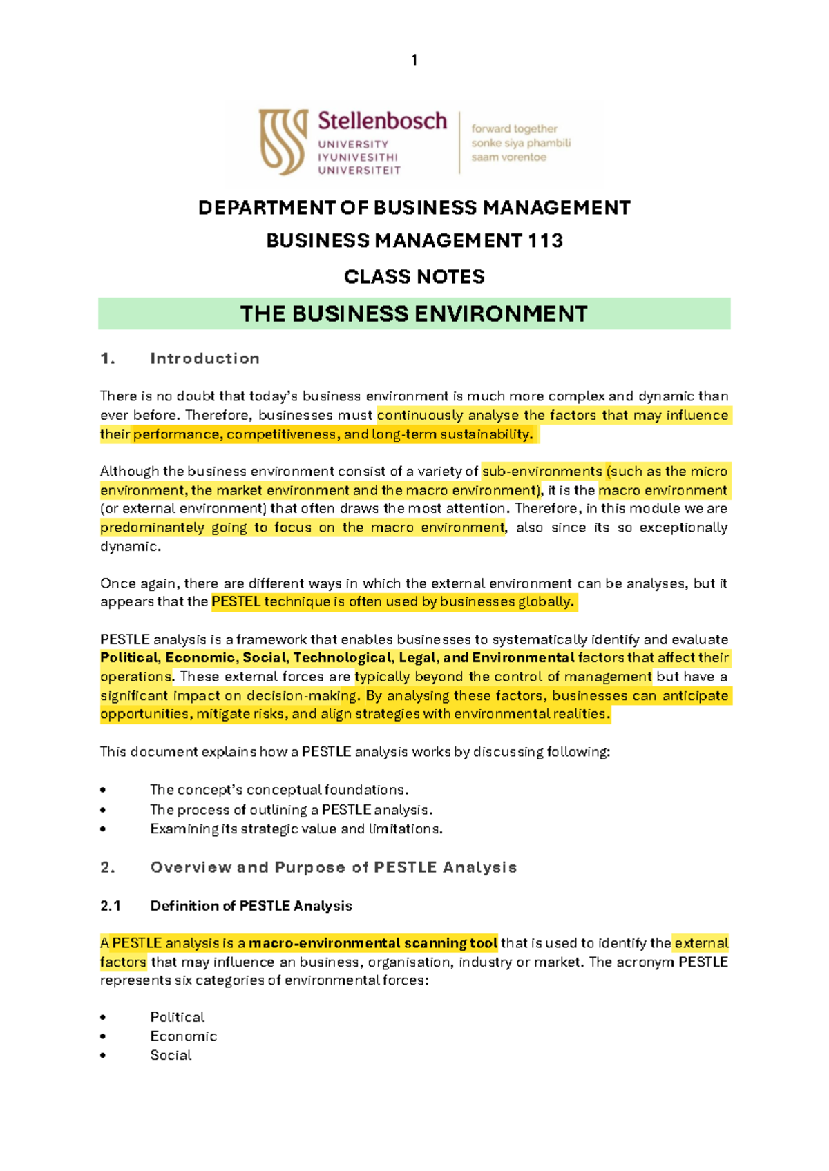 BM 113 Class Notes: The Business Environment - Studocu