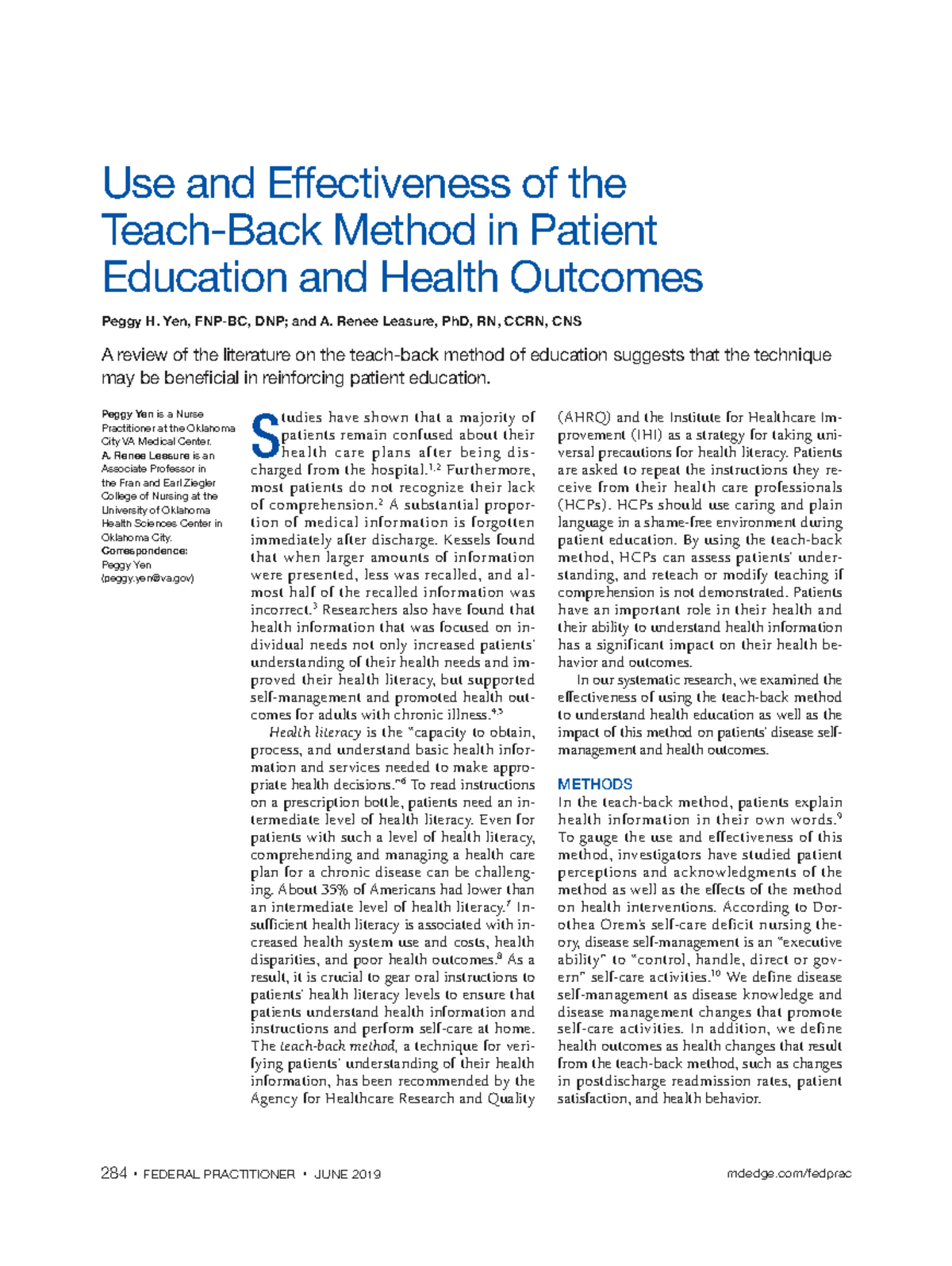 Effectiveness of the Teach-Back Method in Patient Education: A ...