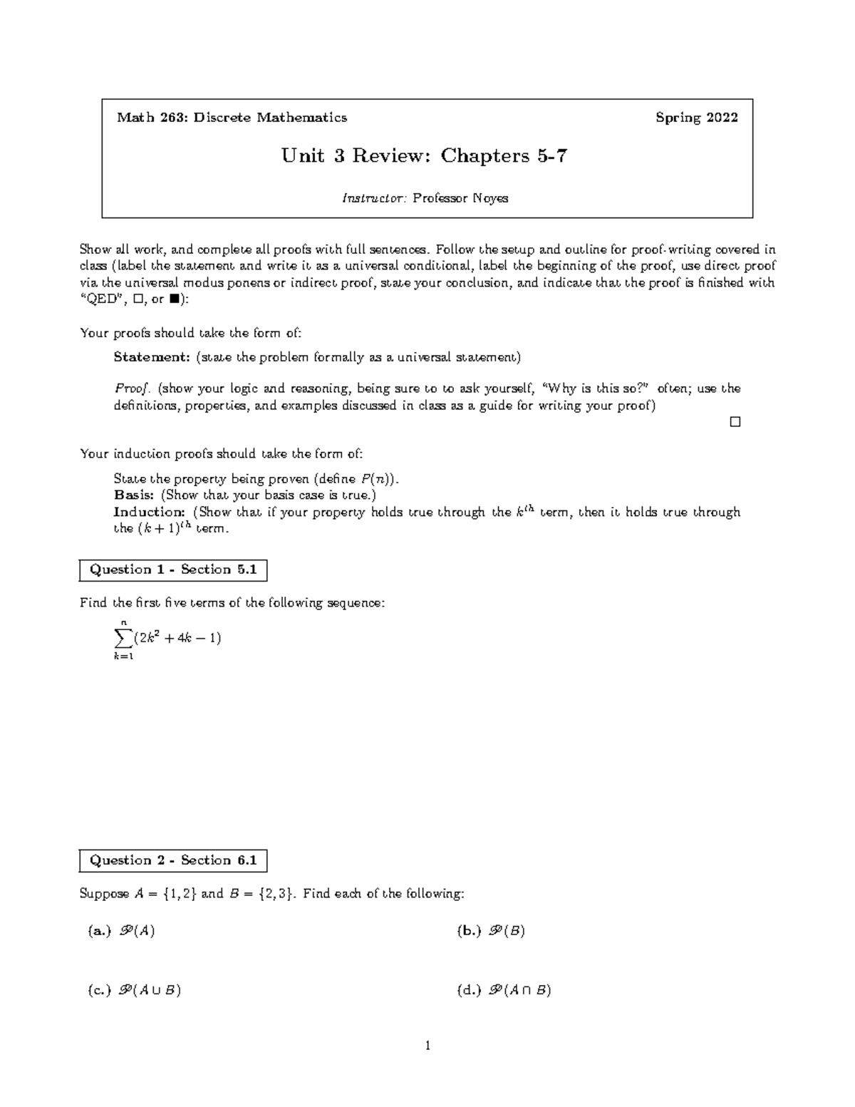 Math 263: Discrete Mathematics Spring 2022 Unit 3 Review Guide - Studocu