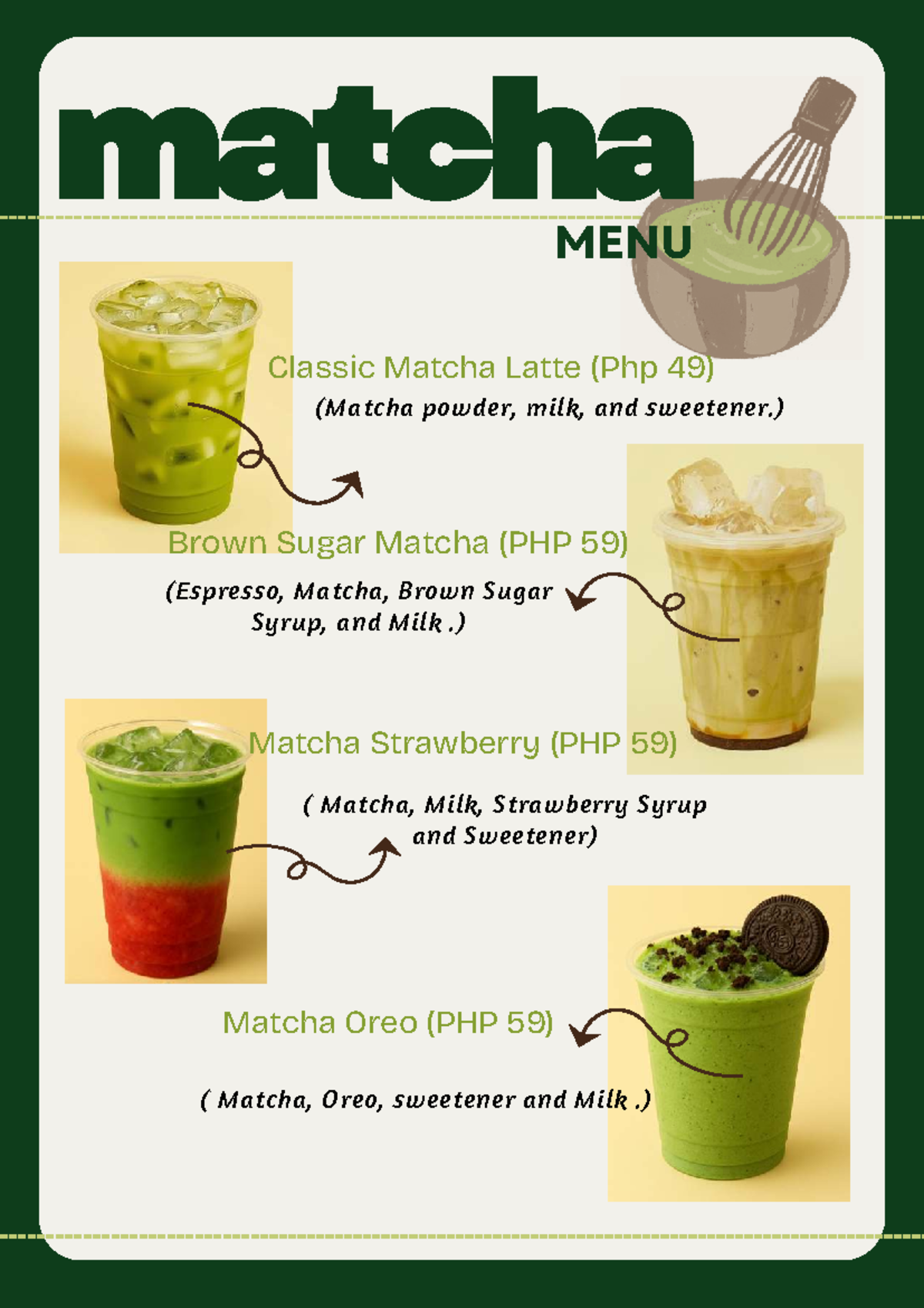 Green Illustrative Playful Matcha Cafe Menu (Matcha & Coffee) - Studocu