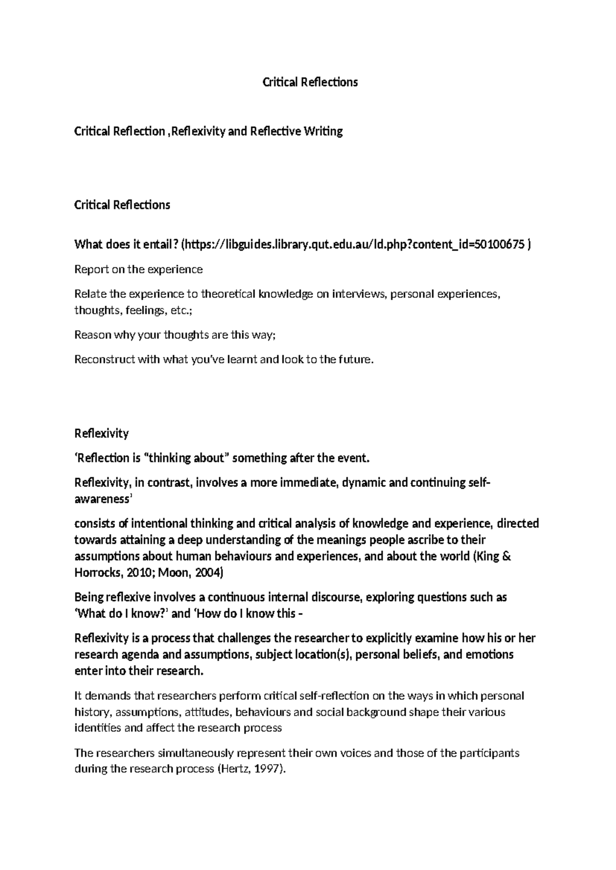 Critical Reflections and Reflexivity in Qualitative Research (CRR 101 ...
