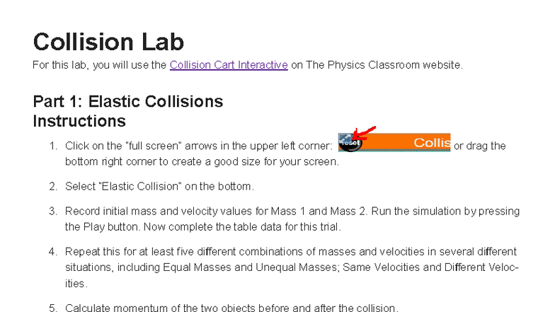 1.2a Collision Lab: Exploring Elastic and Inelastic Collisions - Studocu
