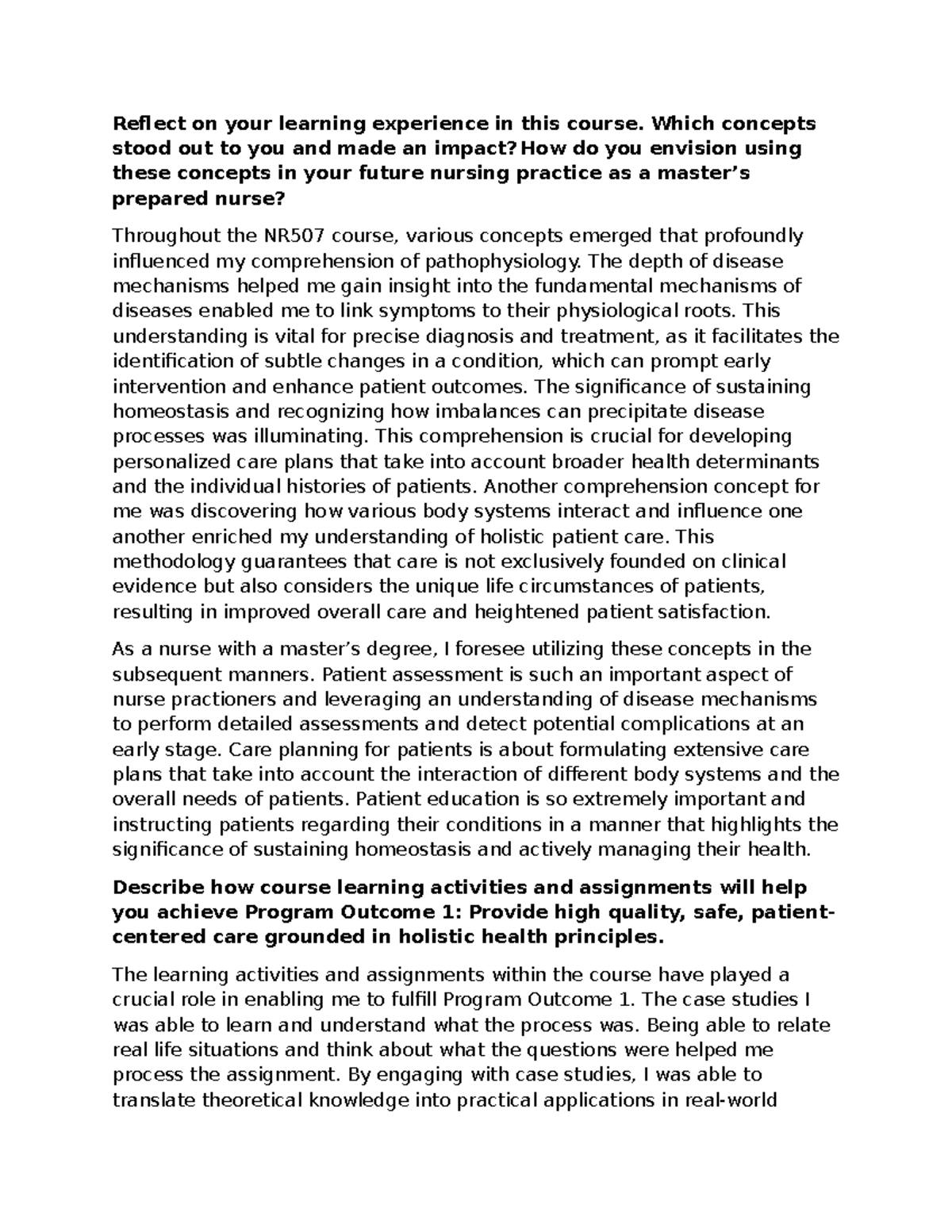 NR507 Final Reflection: Impactful Concepts for Future Nursing Practice ...