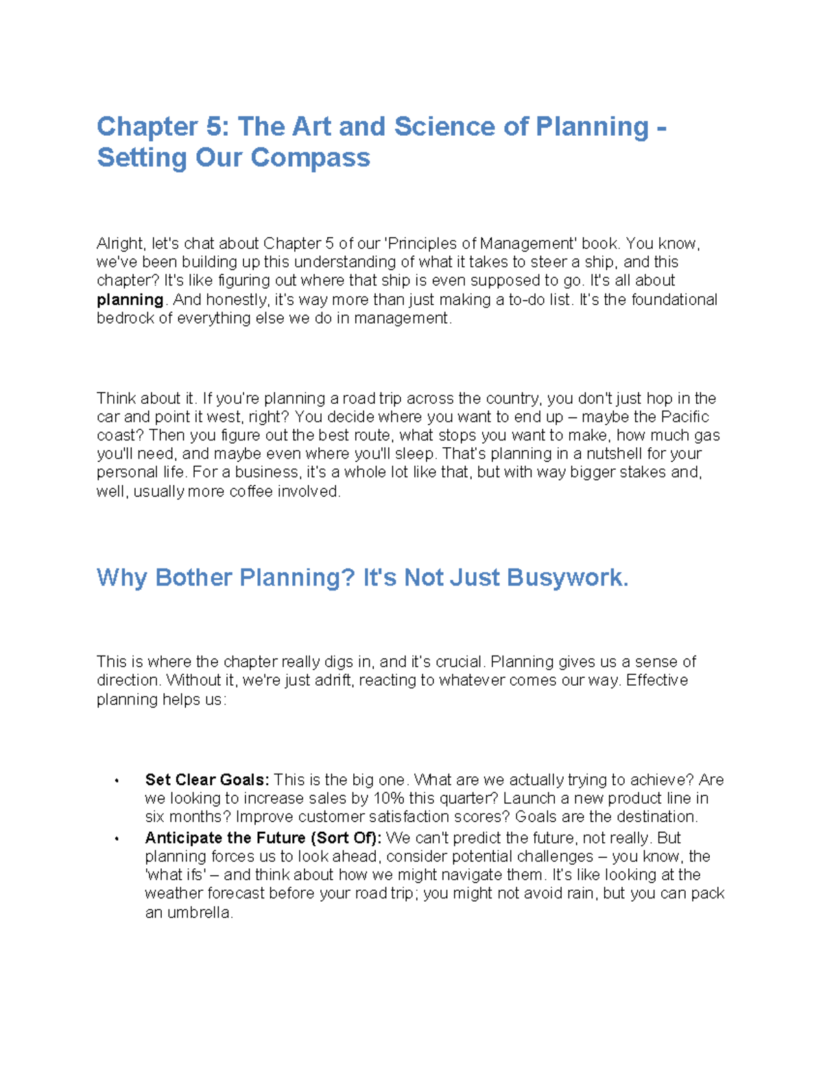 Chapter 5 Review: The Art and Science of Planning in Management - Studocu