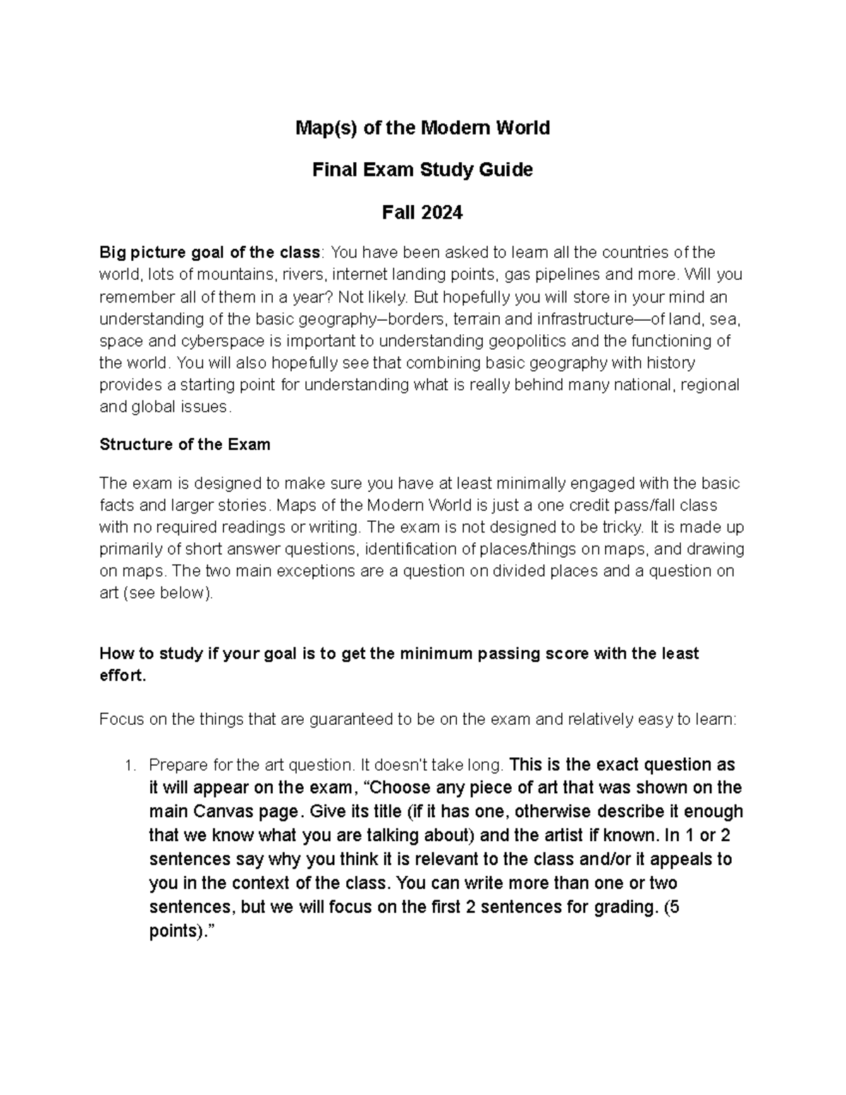 Map(s) of the Modern World F2024 Final Exam Study Guide - Studocu