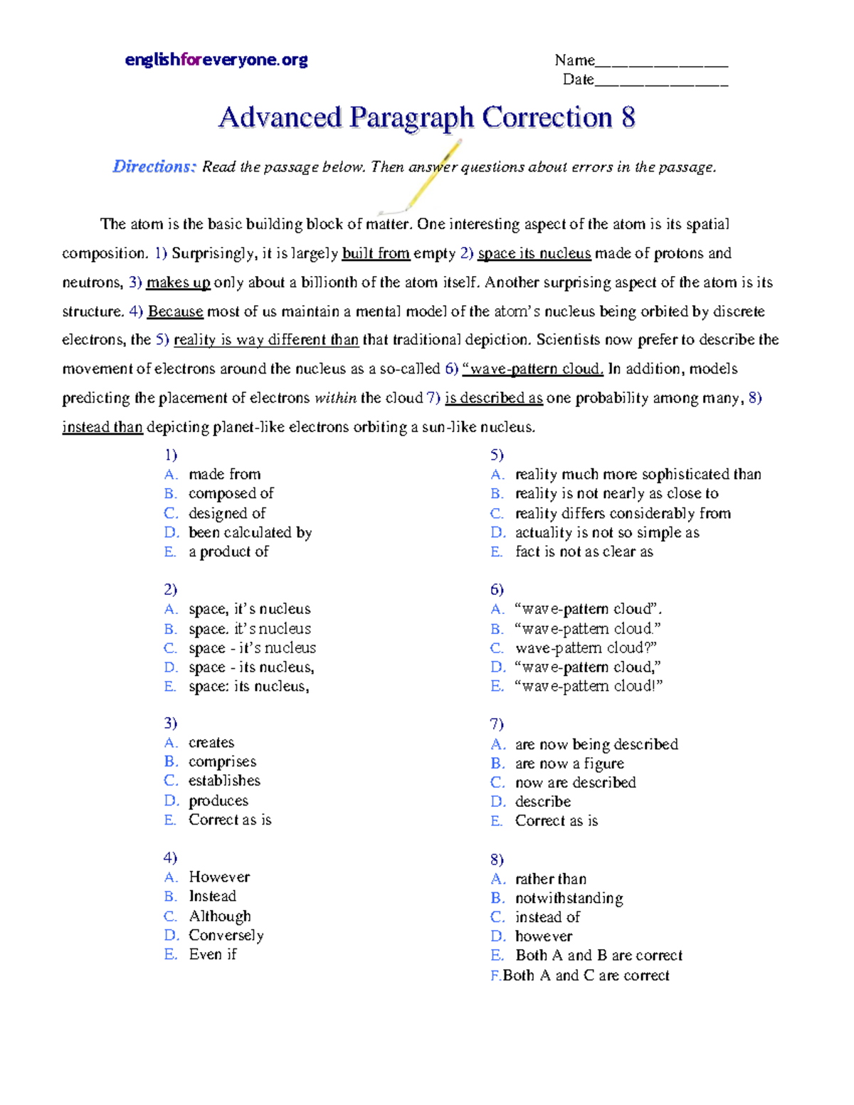 Advanced Paragraph Correction 8: Exercises & Error Analysis - Studocu