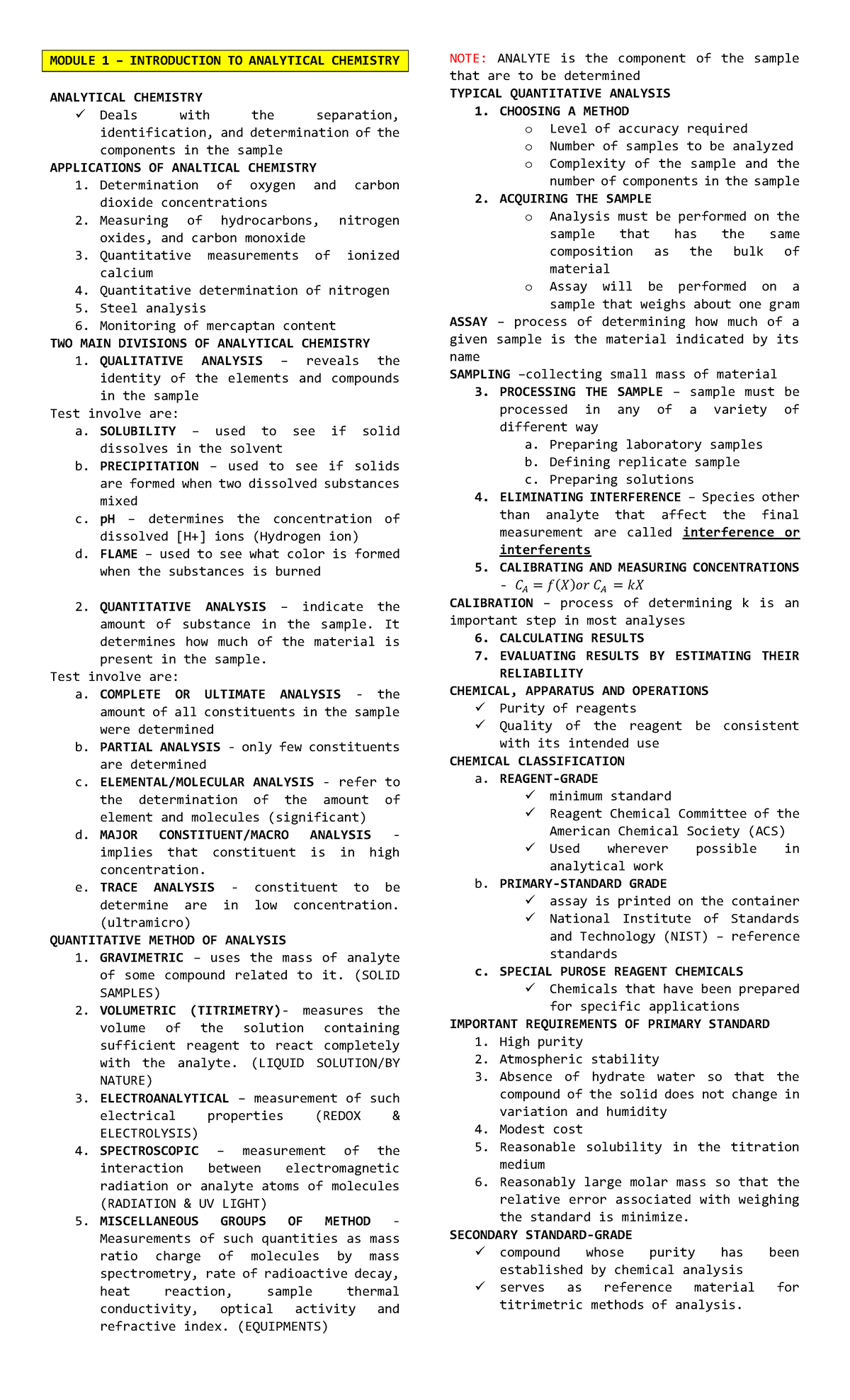 Analytical Chemistry Review: Key Concepts and Methods - ANACHEM 101 ...