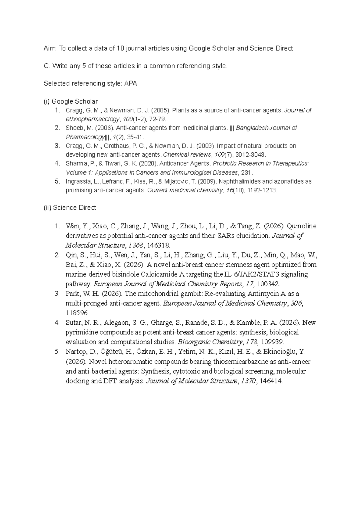 Journal Article References Compilation for Research (Course Code ...