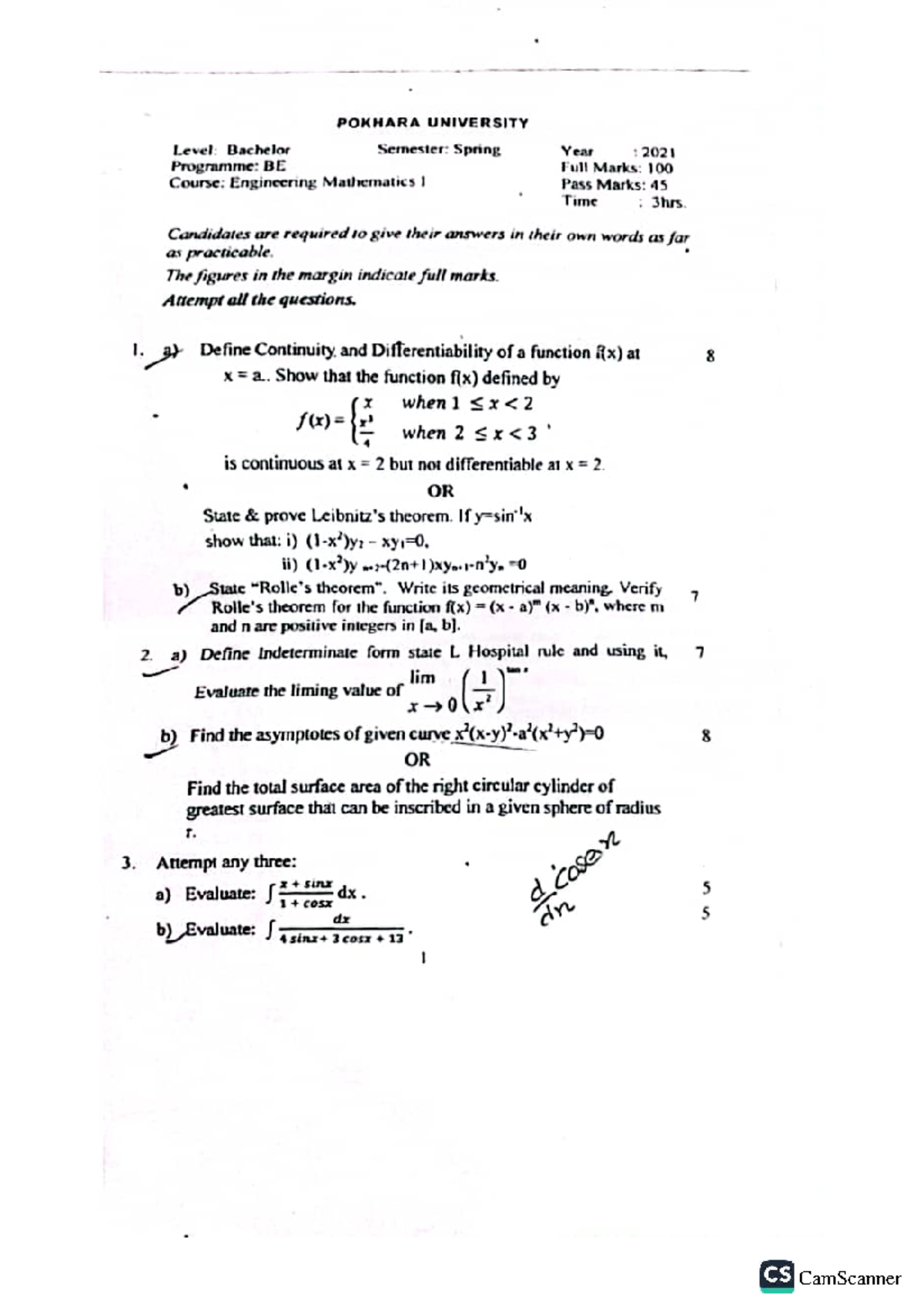 Engineering Mathematics I - Old Question Papers (POKHARA UNIVERSITY ...