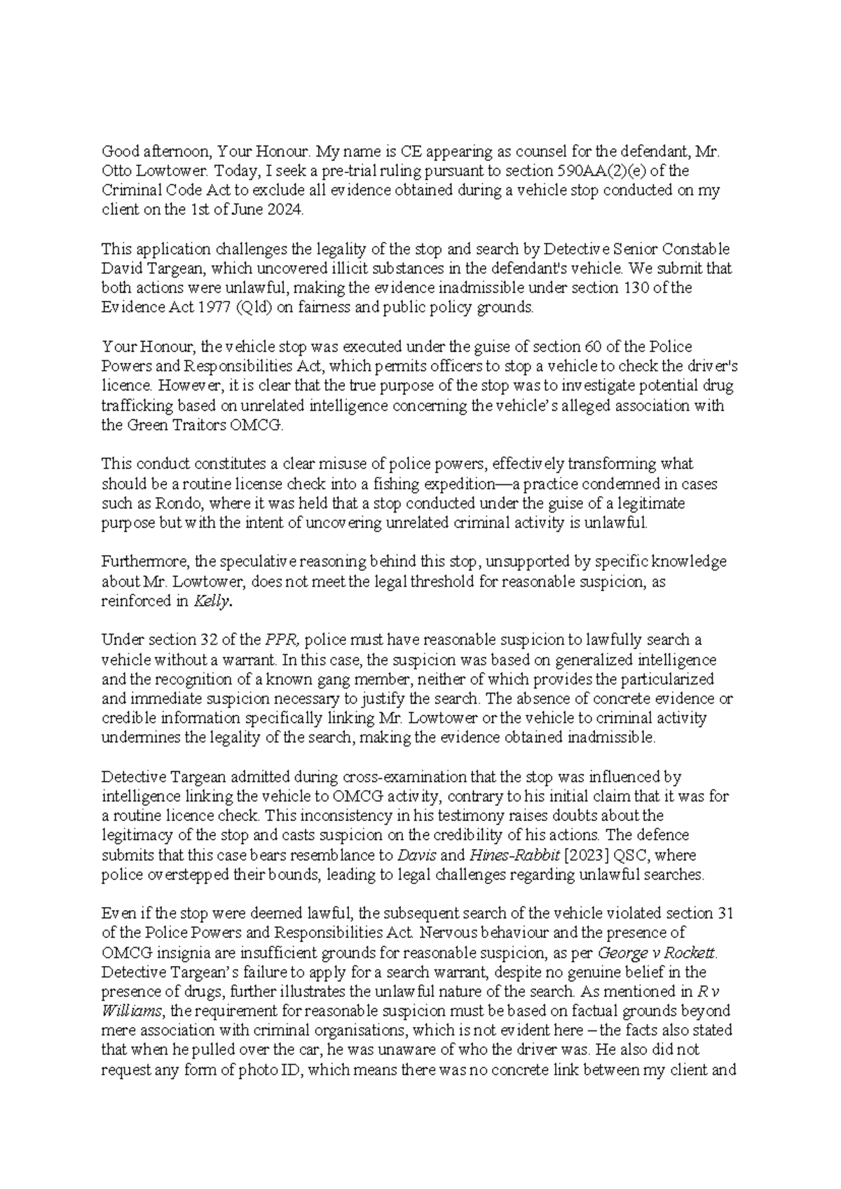 Final Exam Script: Legal Arguments on Unlawful Search - CE 2024 - Studocu