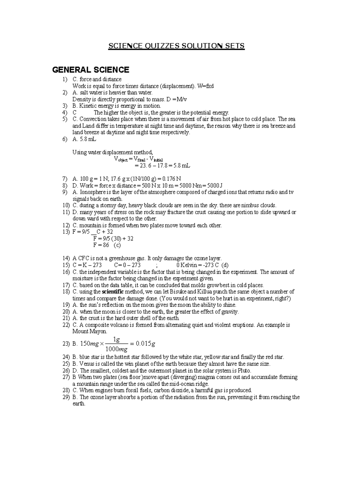 DOST JLSS SCIENCE QUIZZES ANSWERS AND SOLUTIONS - Studocu