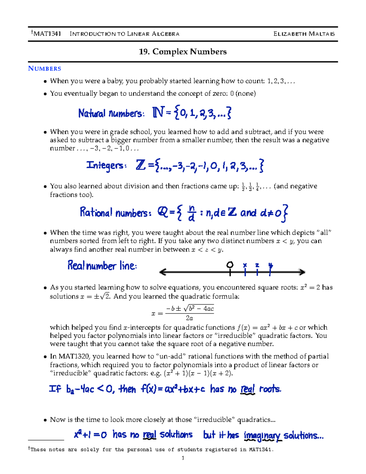 MAT1341 Final Exam Notes: Complex Numbers in Linear Algebra - Studocu