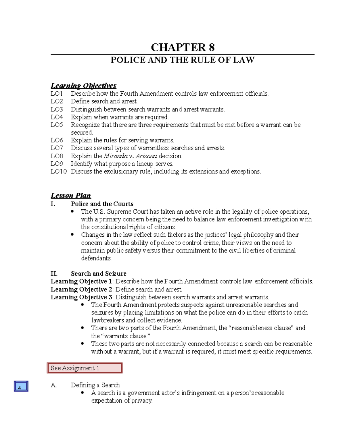 Chapter 8 - Lecture Notes on Police, Law, and the Fourth Amendment ...