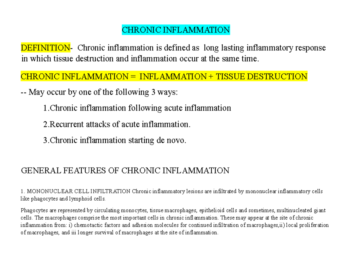 CHRONIC INFLAMMATION: Mechanisms, Features, and Types - Studocu