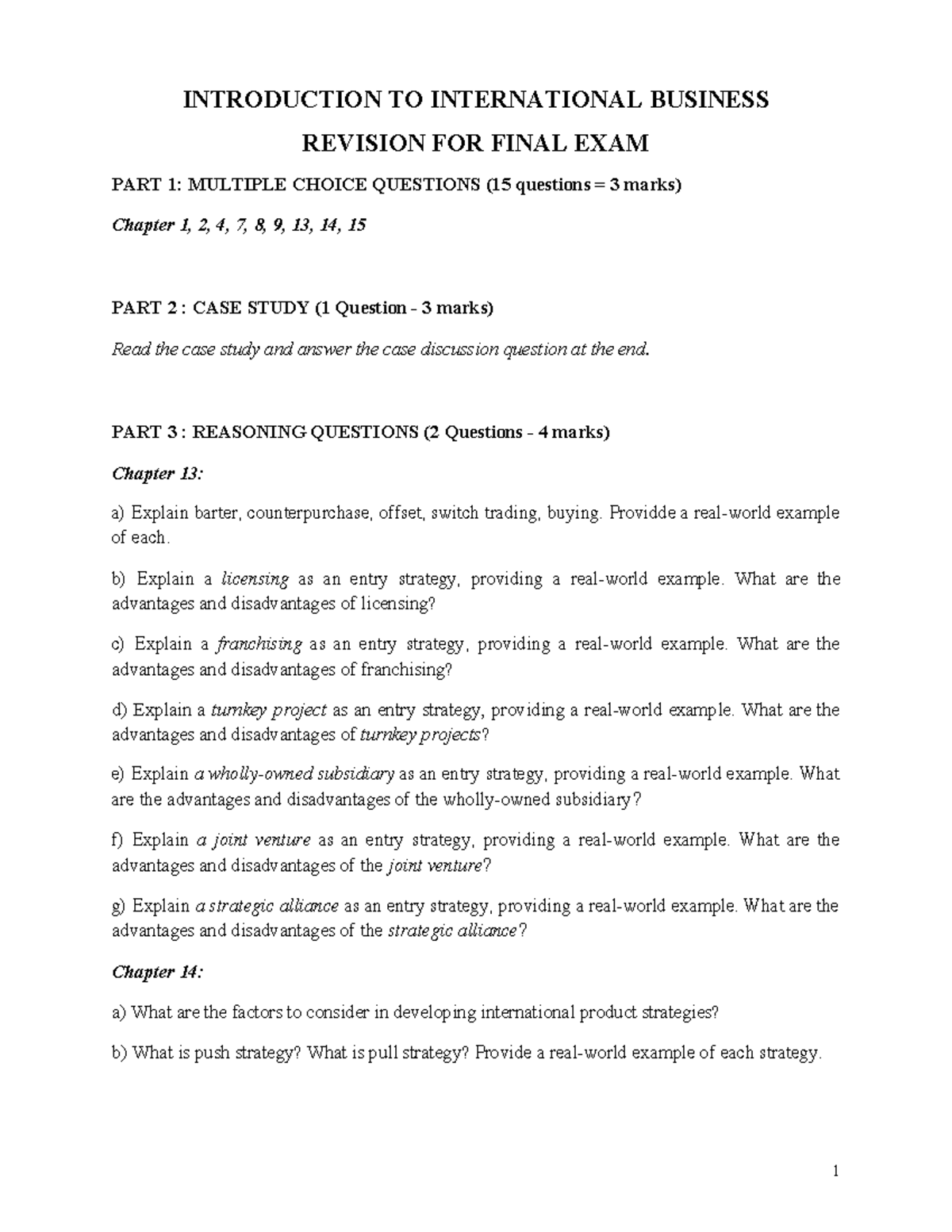 IB International Business Final Exam Revision: MCQs, Case Study ...