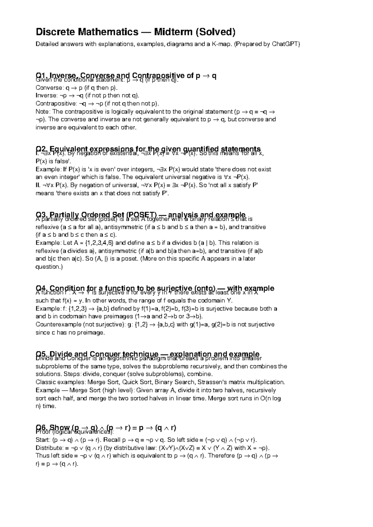 Discrete Mathematics Midterm Solutions (Detailed Answers & Explanations ...