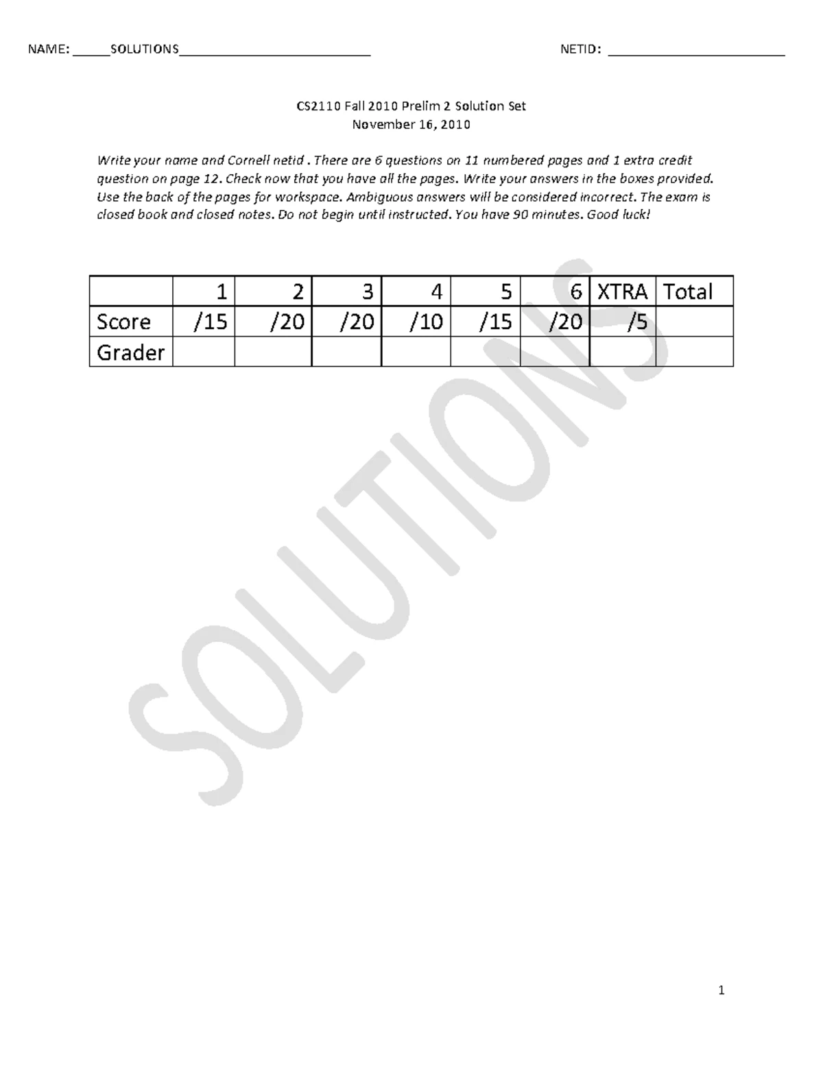 CS 2110 Final Exam Sample Solutions and Code Implementations - Studocu
