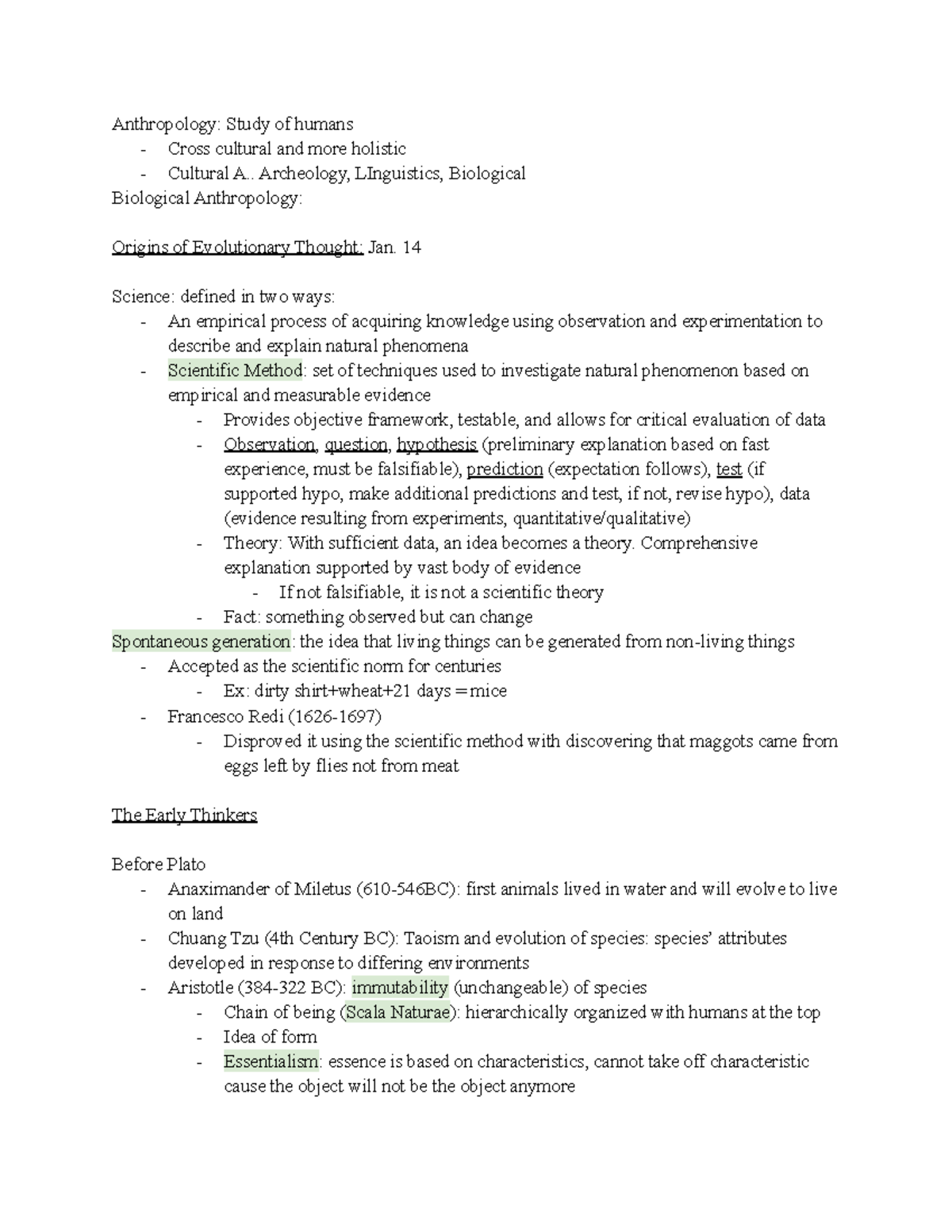 Anthropology 2045 Notes 1 - Anthropology: Study of humans - Cross ...