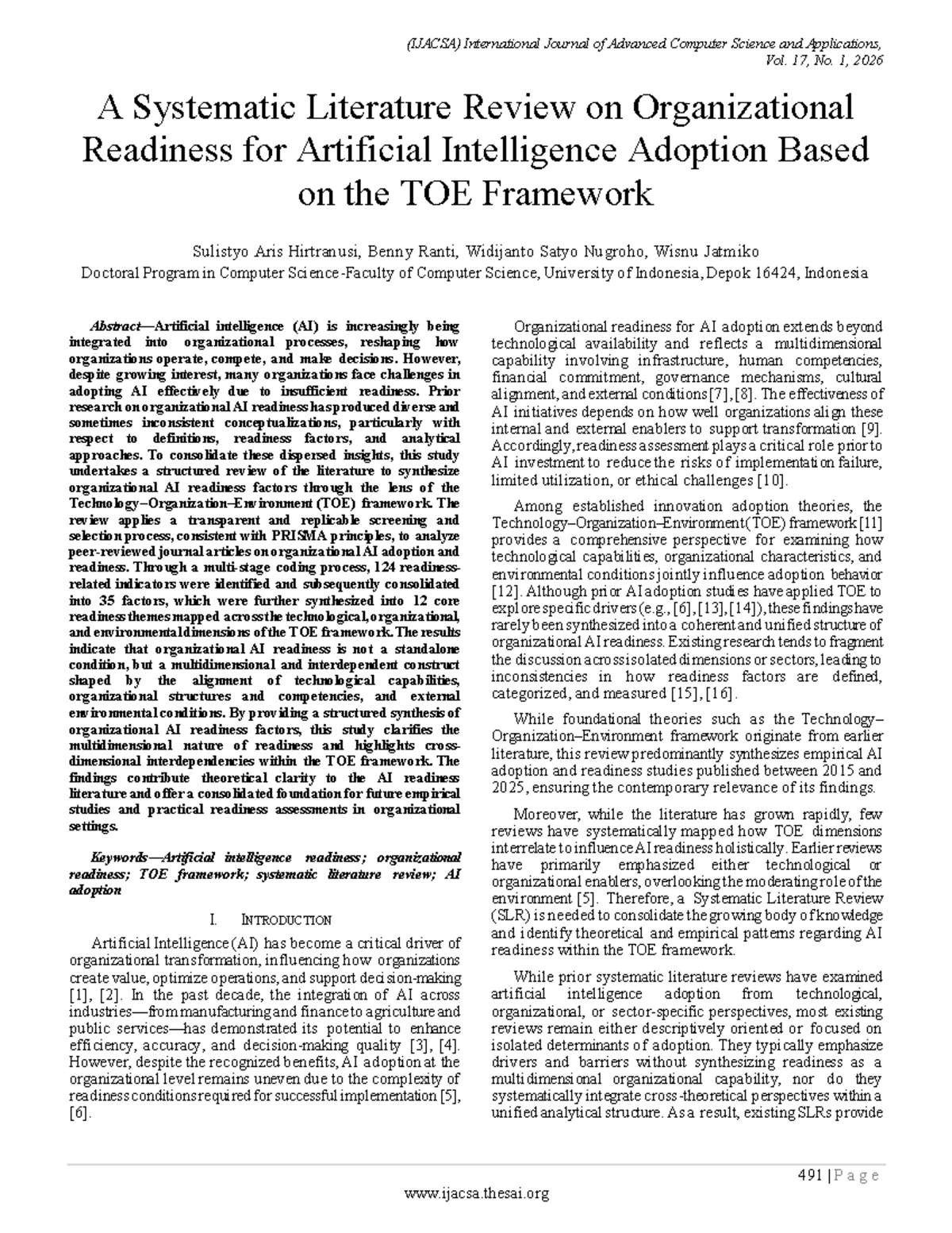A Systematic Literature Review on AI Readiness Using TOE Framework ...