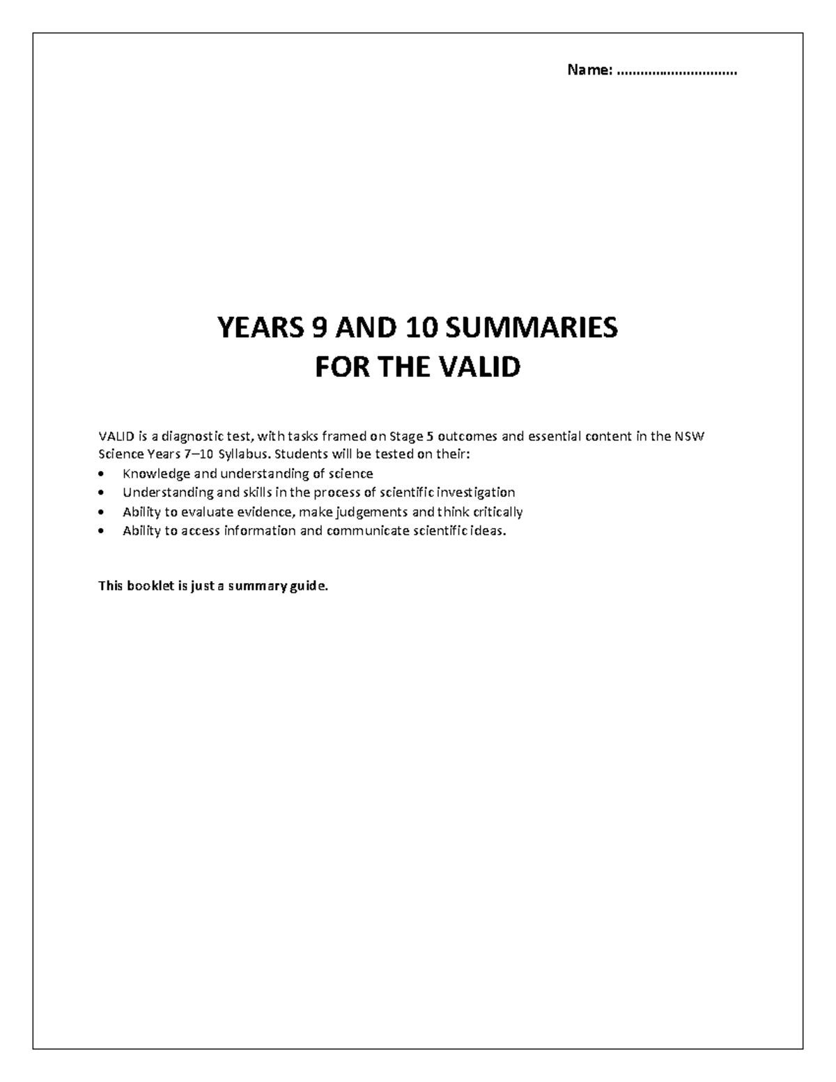 Valid Year 10 Science Study Guide: Key Concepts and Summaries - Studocu