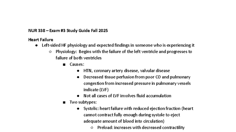 NUR 338 Care Exam 3 Study Guide: Heart Failure & Stroke Insights - Studocu