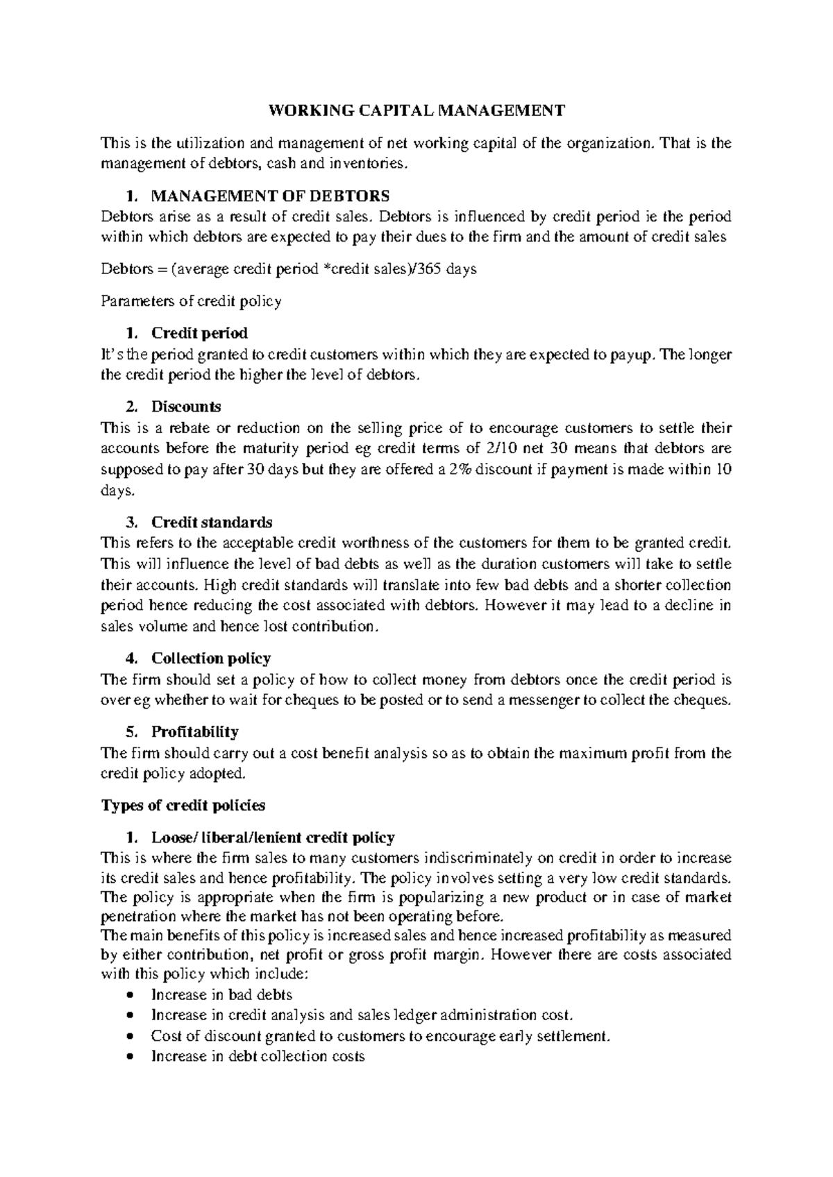 Working Capital Management: Key Concepts and Strategies FM - Studocu