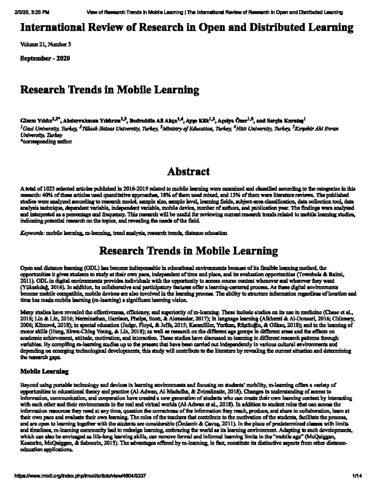 Research Trends in Mobile Learning - The published studies were ...