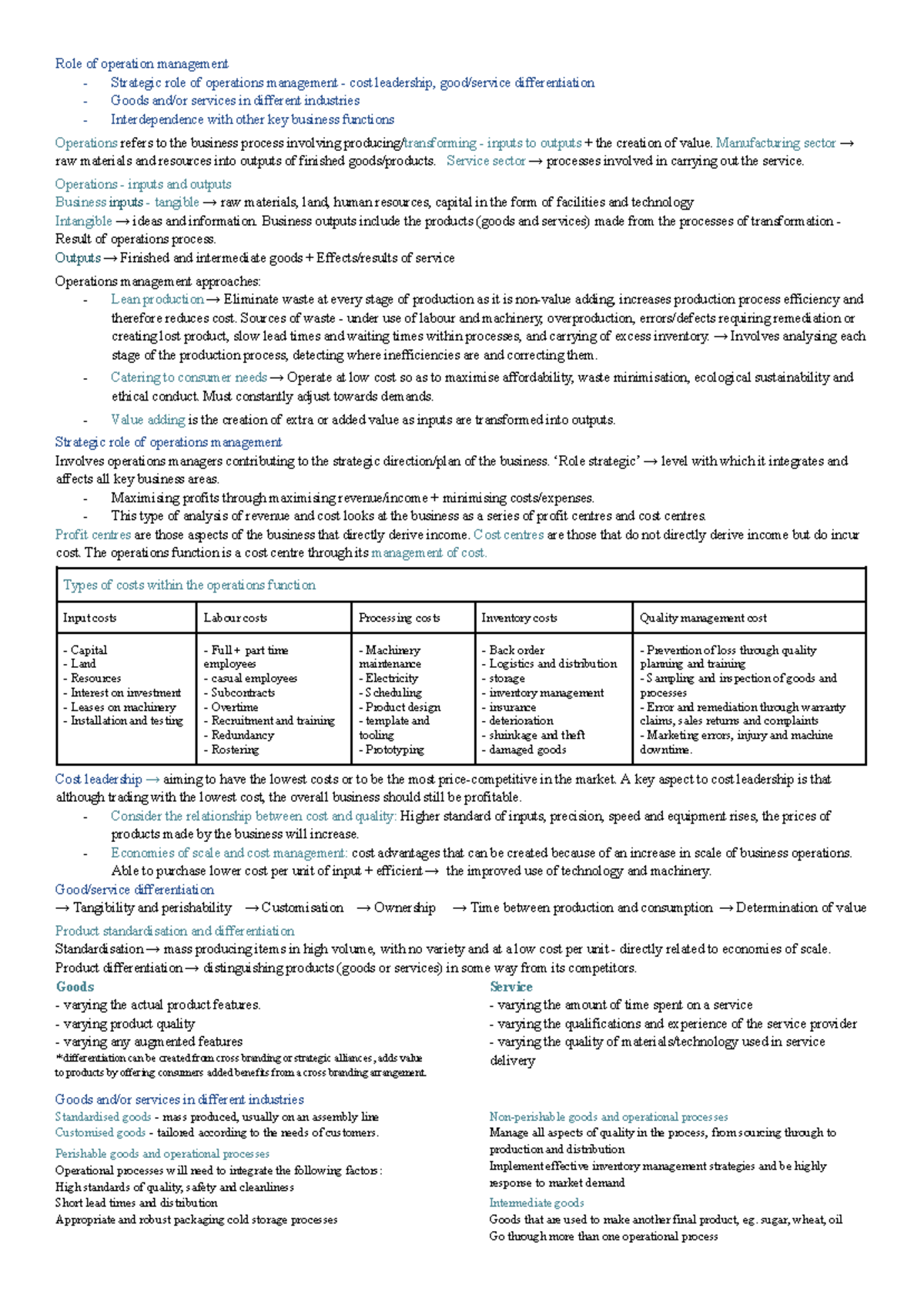 Strategic Role of Operations Management in Business Studies (BUS101 ...