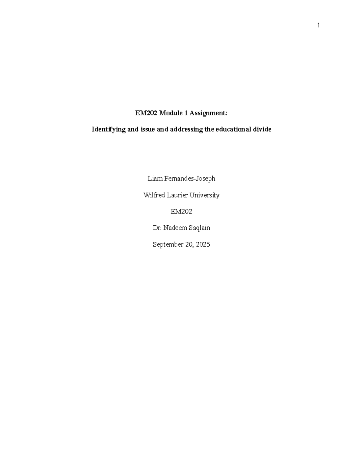 EM202 Module 1 Assignment: Addressing Gender Inequality in Education ...