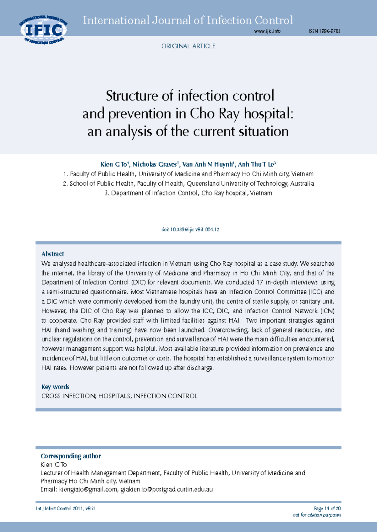 Structure of Infection Control and Prevention in Cho Ray Hospital: A ...