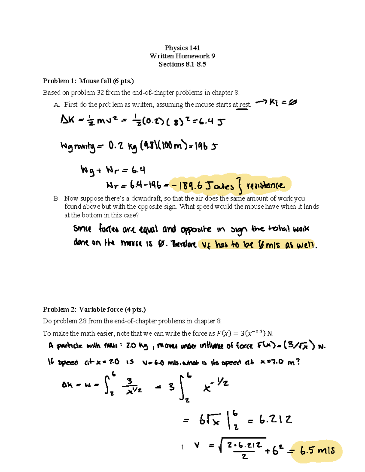 WHW 09 - written homework - 1 Physics 1 41 Written Homework 9 Sections ...