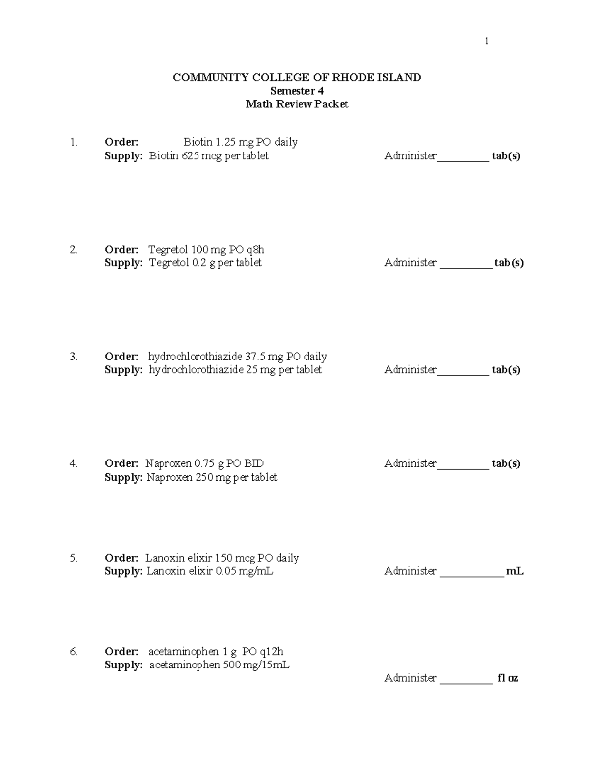 Sem 4 Math Review Packet - Medication & Dosage Calculations 2018 - Studocu