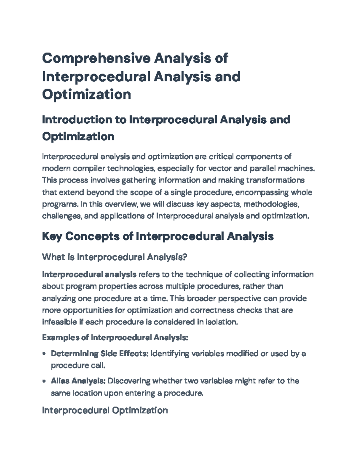 Interprocedural Analysis and Optimization: Comprehensive Overview ...