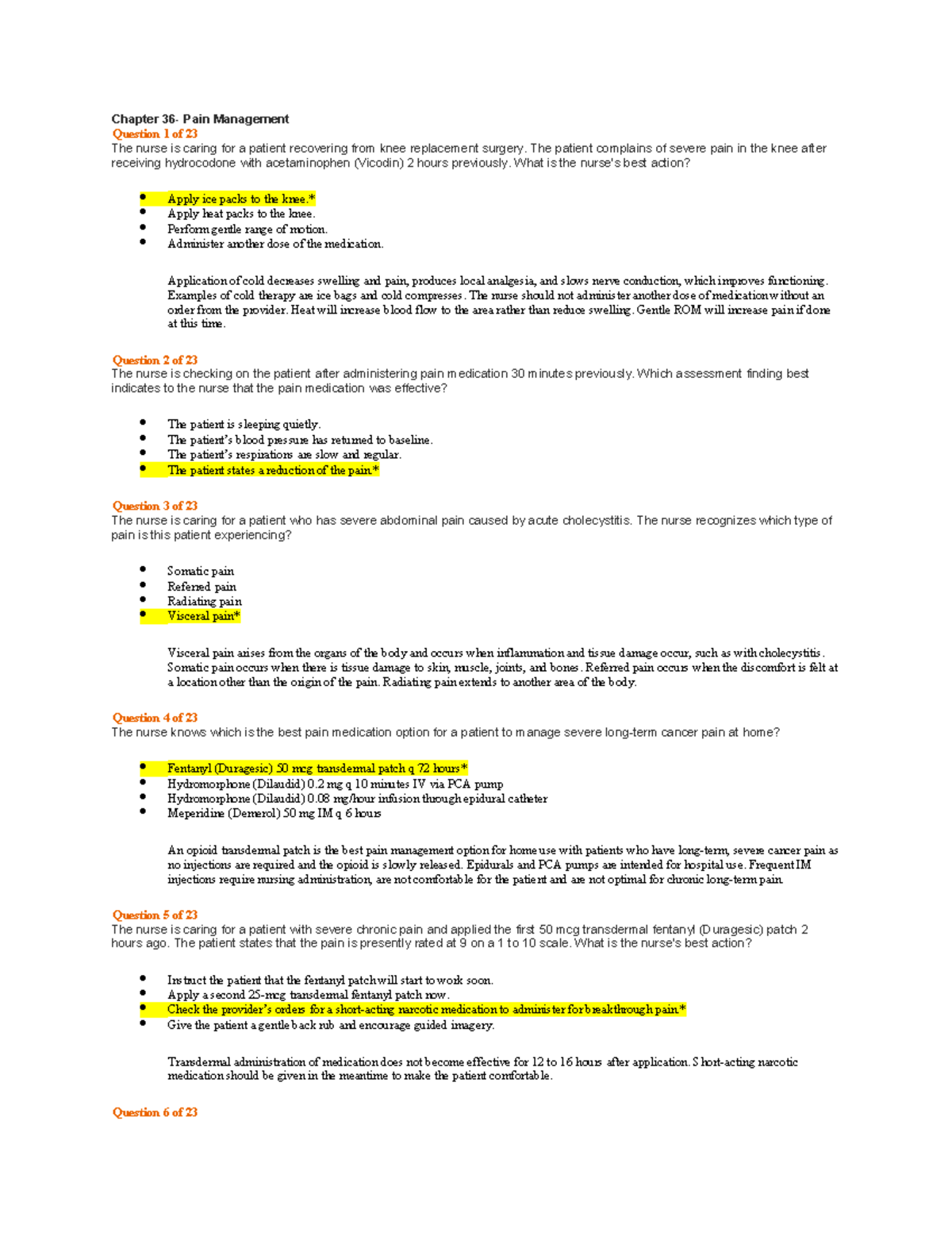 Chapter 36 - Pain Management Study Guide for Nursing Students - Studocu